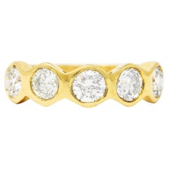 Vintage 1.25 Carats Transitional Cut Diamond 14k Gold Five Stone Band Ring