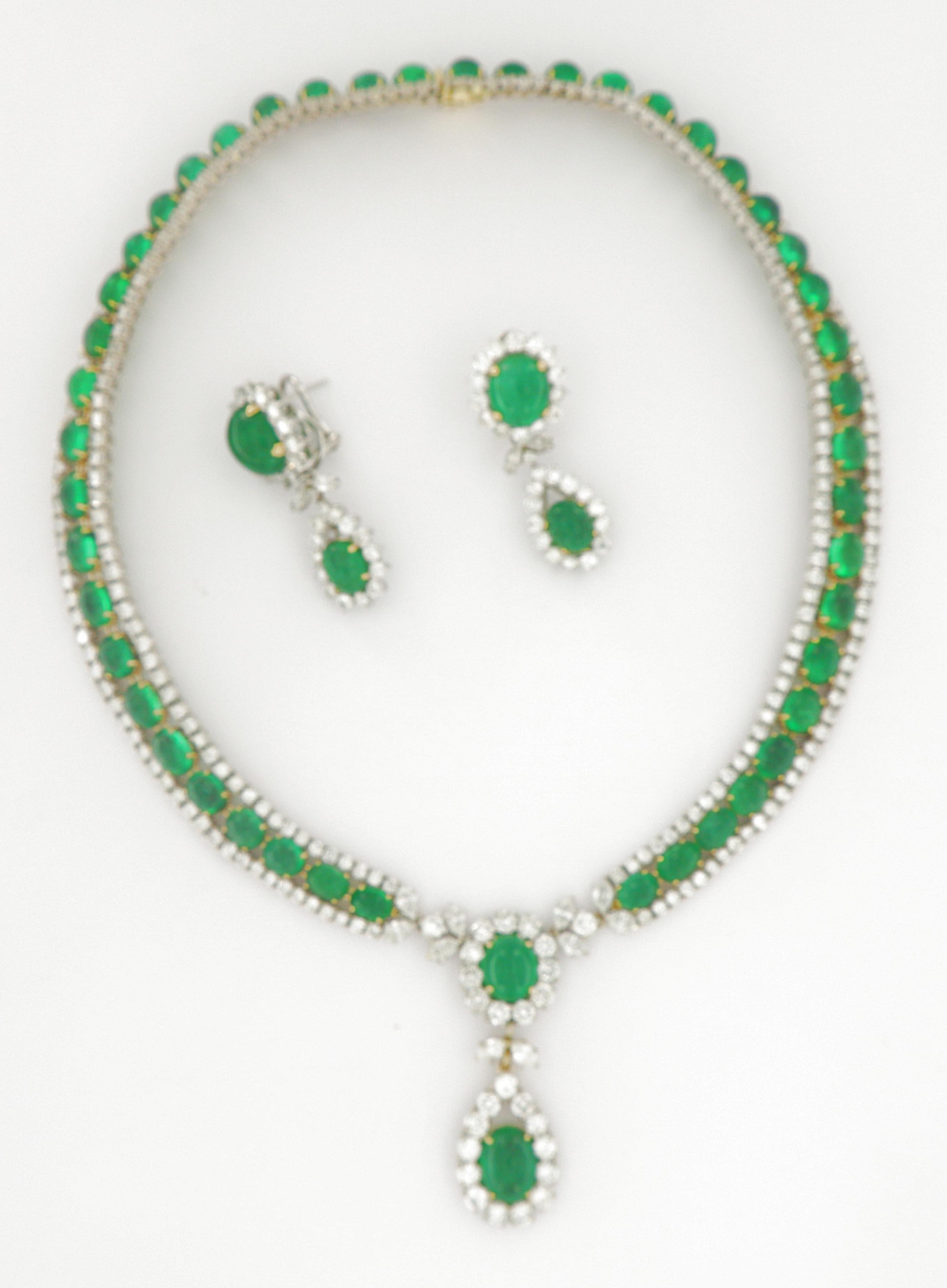 Vintage 125 Carat Russian Emeralds and Diamonds Necklace and Earring Circa 1960  4