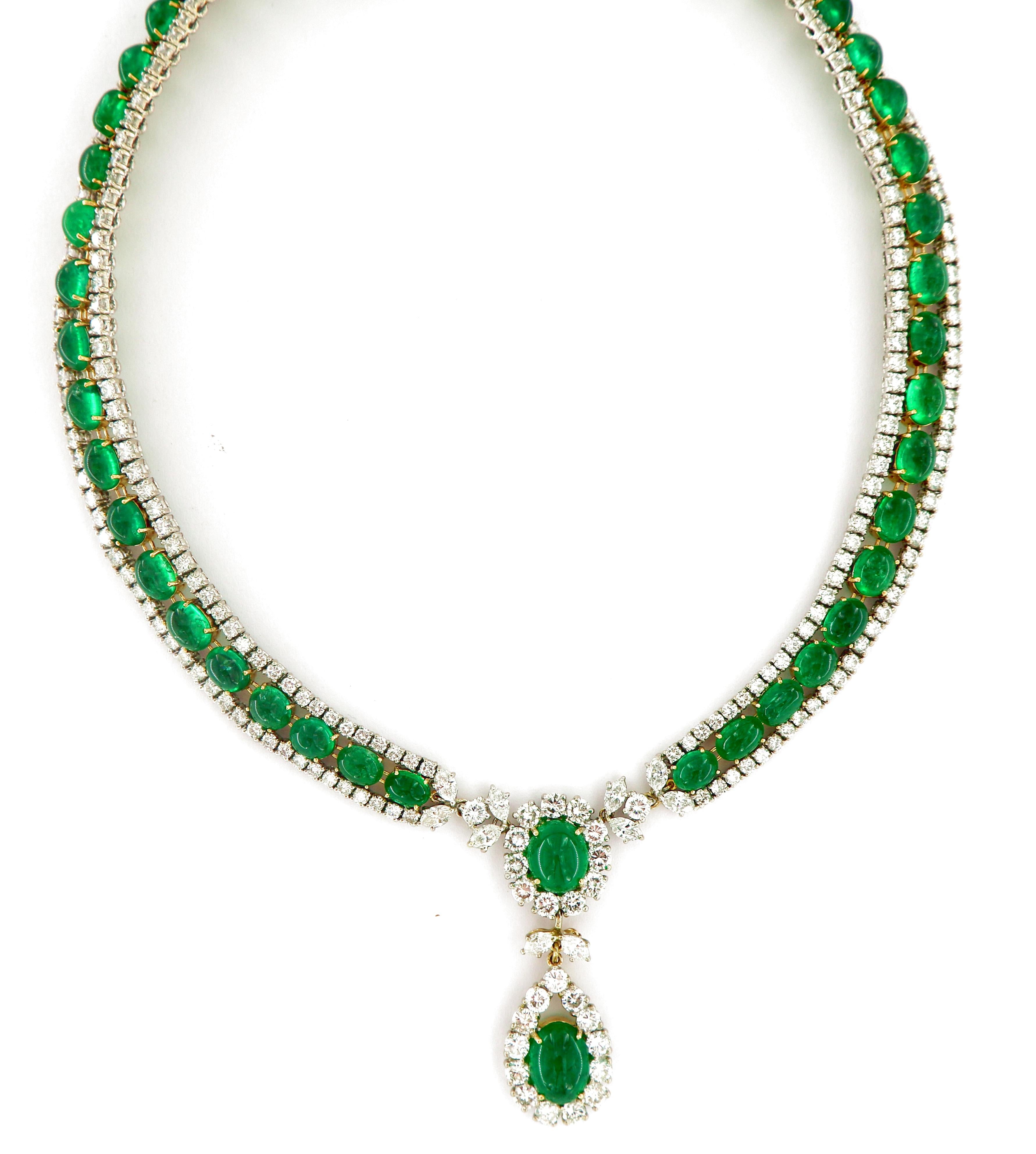 Vintage 125 Carat Russian Emeralds and Diamonds Necklace and Earring Circa 1960  5