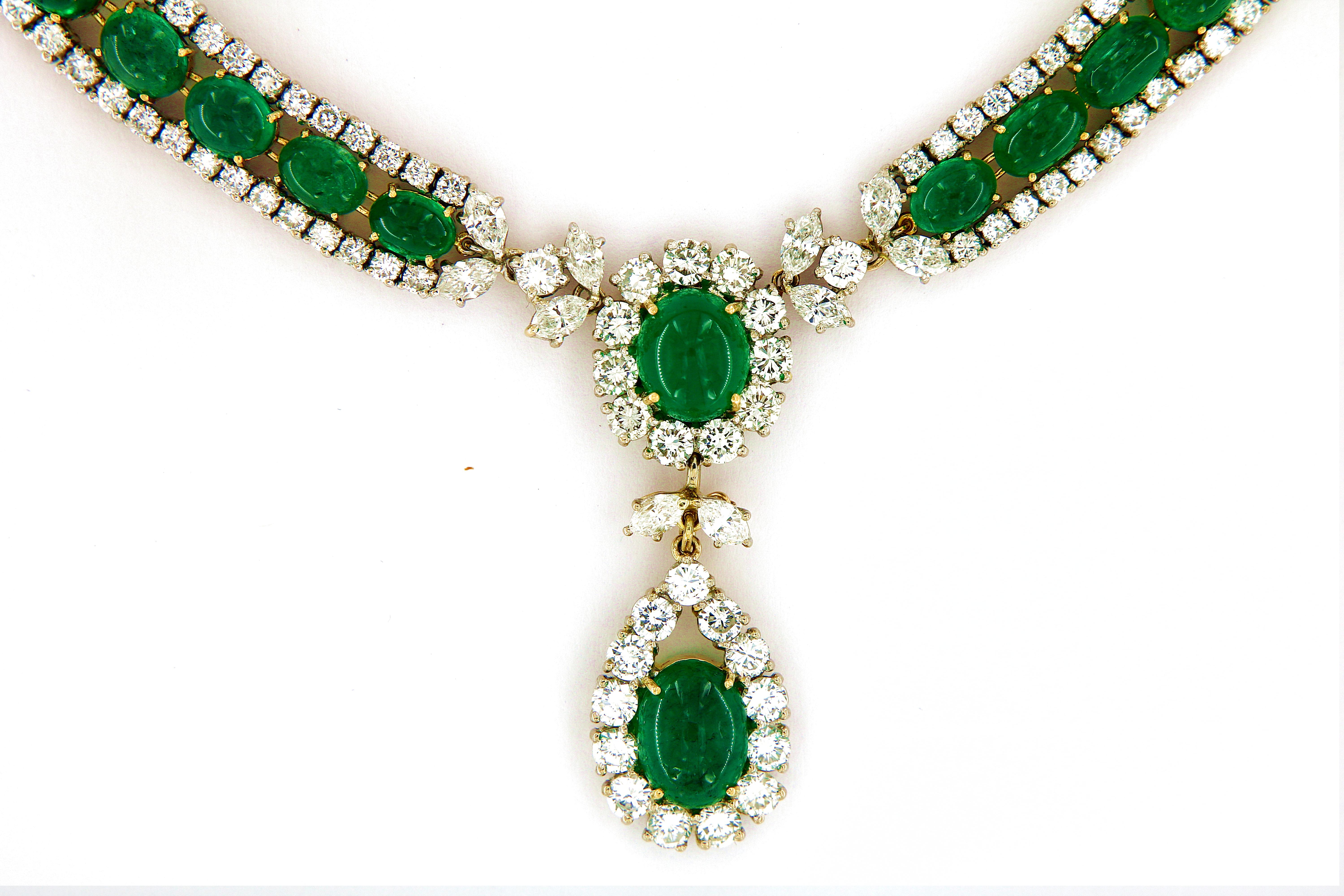 Vintage 125 Carat Russian Emeralds and Diamonds Necklace and Earring Circa 1960  6