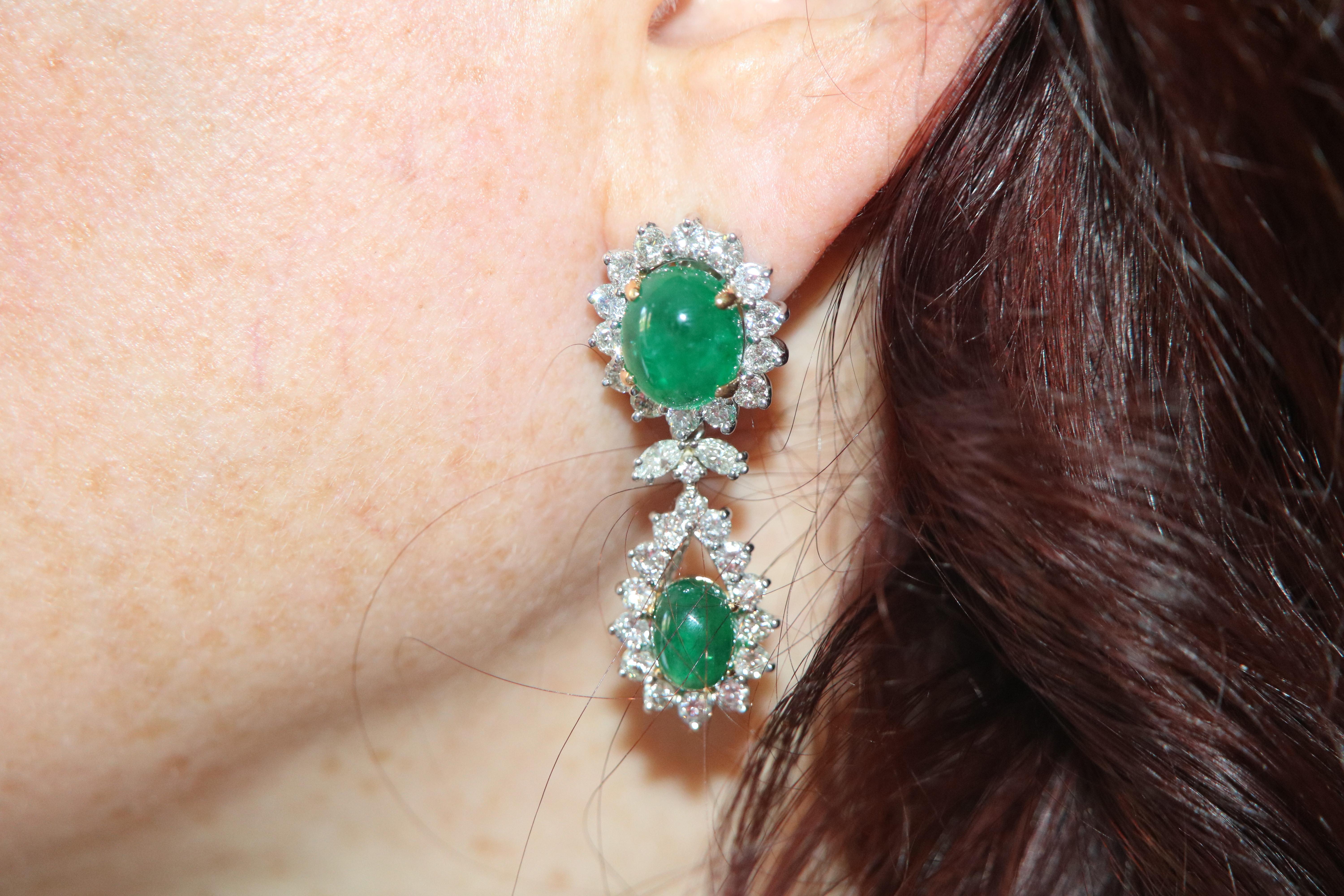 Retro Vintage 125 Carat Russian Emeralds and Diamonds Necklace and Earring Circa 1960 