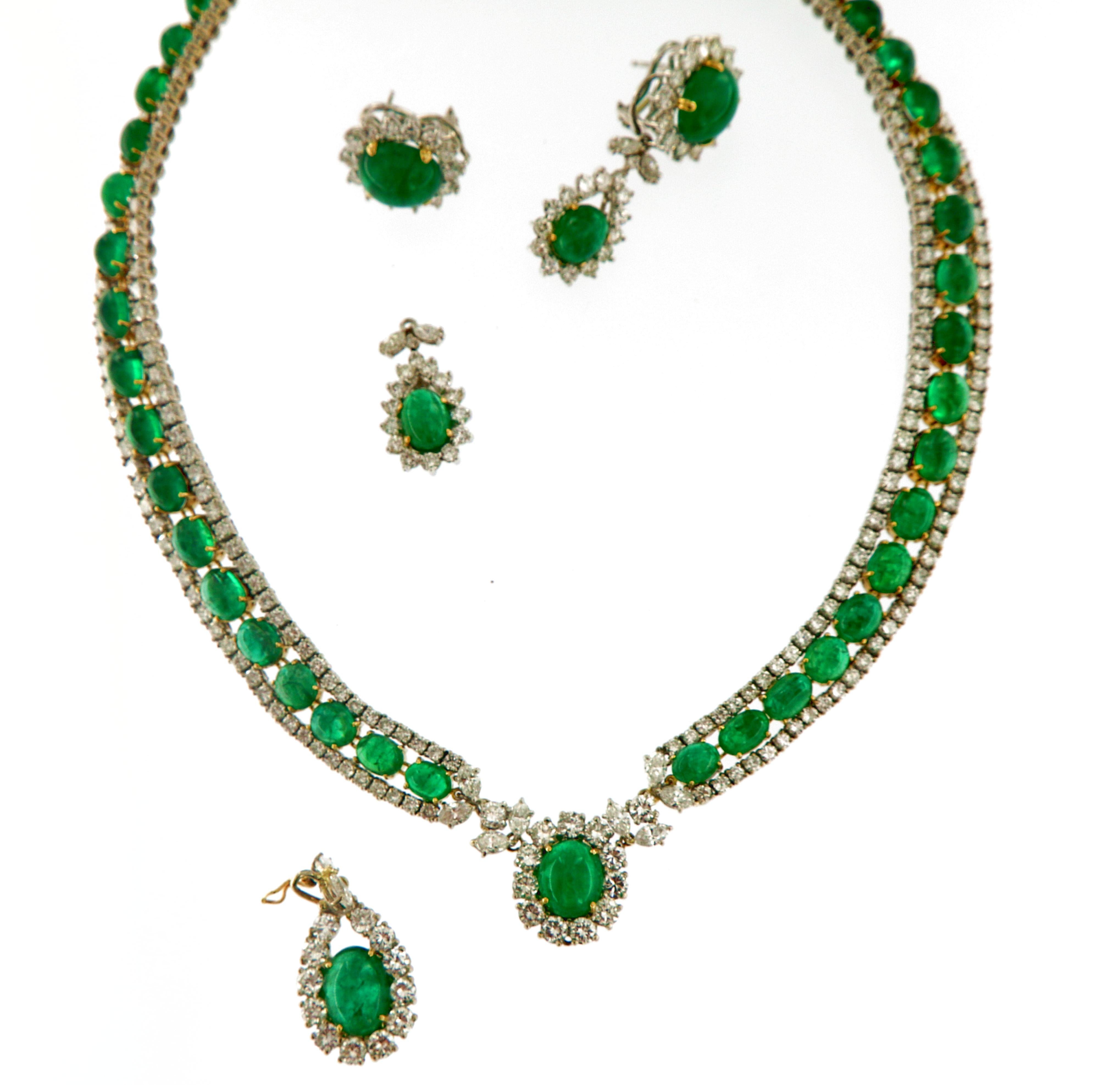 Vintage 125 Carat Russian Emeralds and Diamonds Necklace and Earring Circa 1960  2