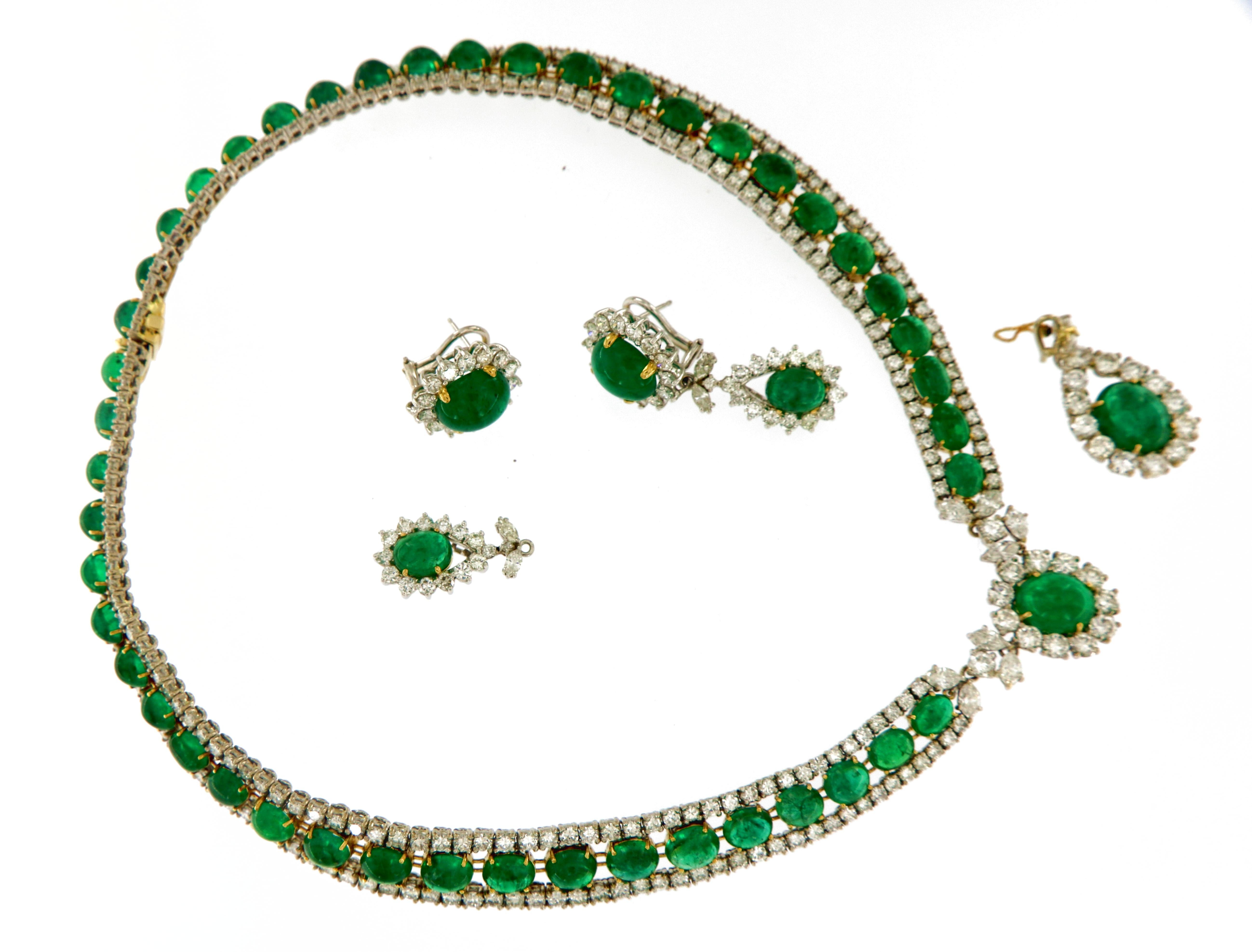 Vintage 125 Carat Russian Emeralds and Diamonds Necklace and Earring Circa 1960 3
