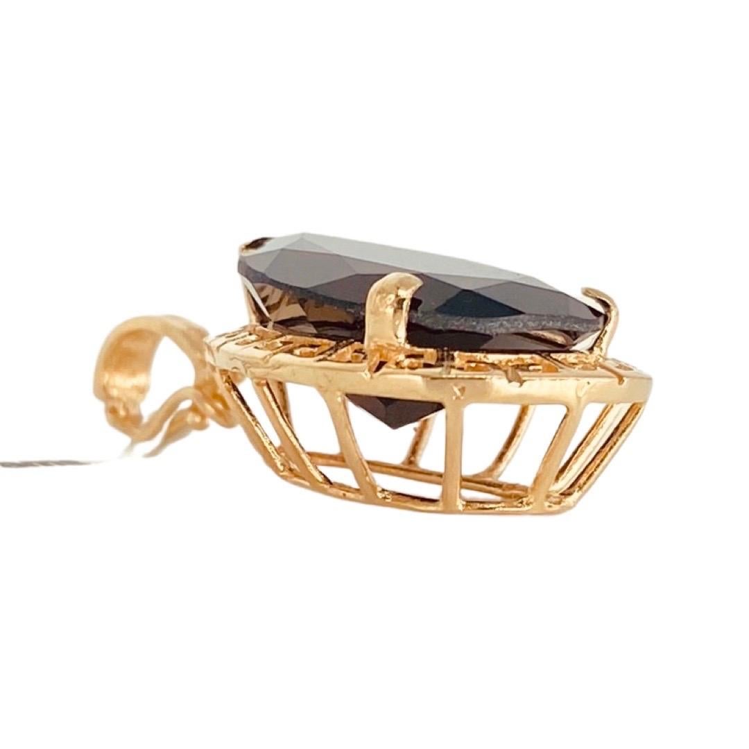 Pendentif vintage en or 14 carats avec clé grecque en forme de poire en grenat de 12,50 carats, Italie Unisexe en vente