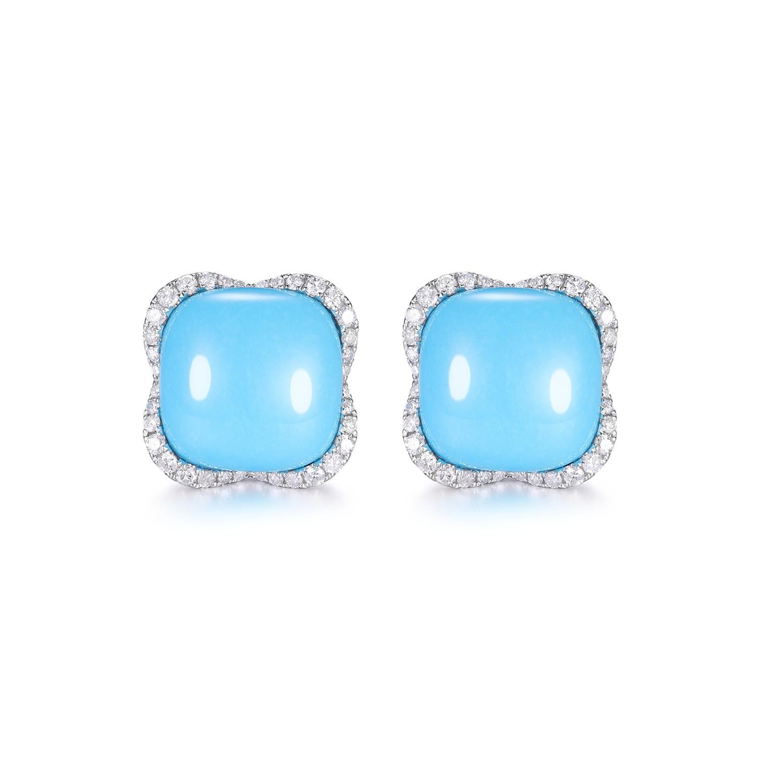 Vintage 12.55Ct Sleeping Beauty Turquoise Diamond Earring in 18K White Gold For Sale 1