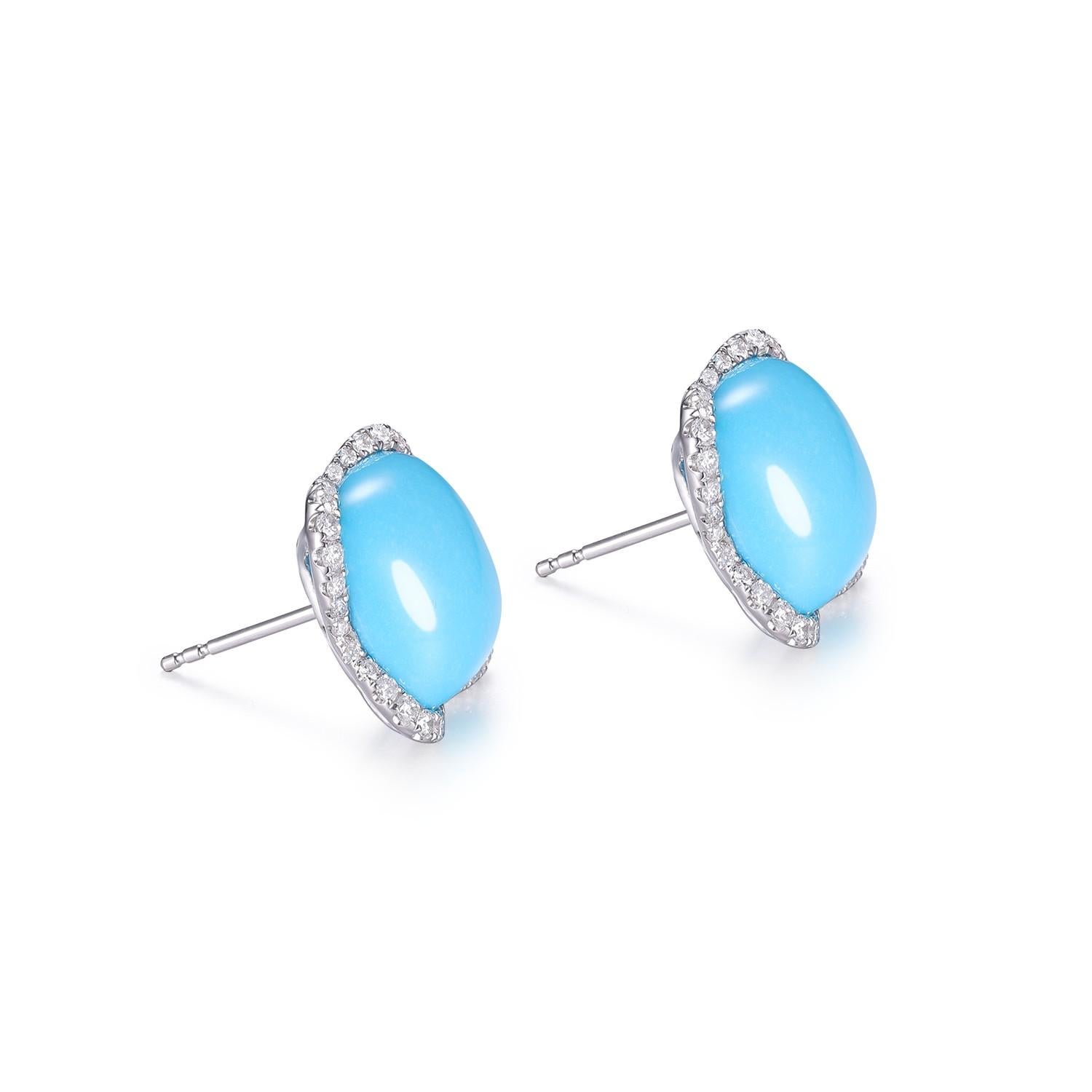 Vintage 12.55Ct Sleeping Beauty Turquoise Diamond Earring in 18K White Gold For Sale 2