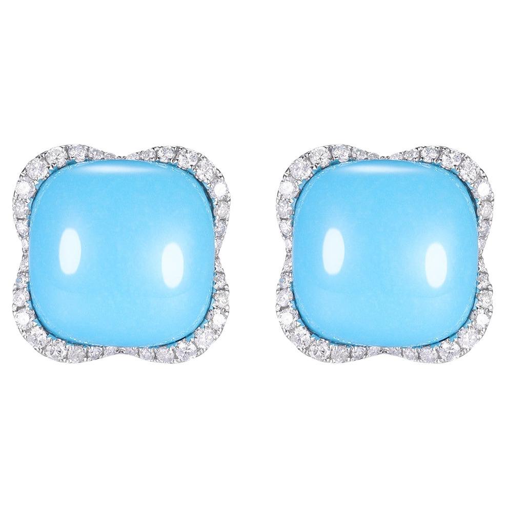 Vintage 12.55Ct Sleeping Beauty Turquoise Diamond Earring in 18K White Gold