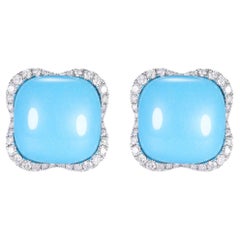 Vintage 12.55Ct Sleeping Beauty Turquoise Diamond Earring in 18K White Gold