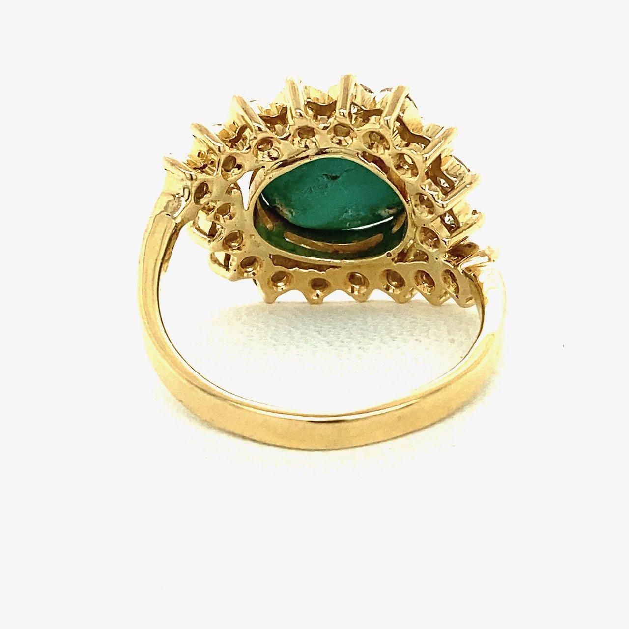 Round Cut Vintage 1.25CT Diamond & Turquoise 18K Gold Ring For Sale