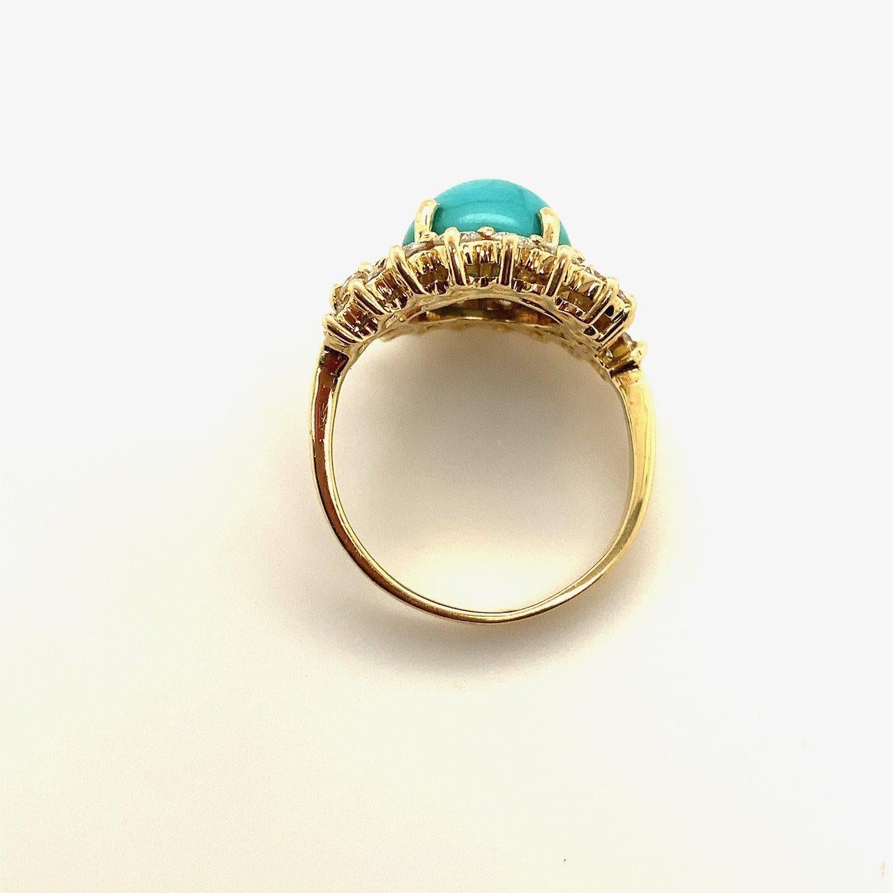 Vintage 1.25CT Diamond & Turquoise 18K Gold Ring For Sale 1