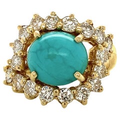 Retro 1.25CT Diamond & Turquoise 18K Gold Ring