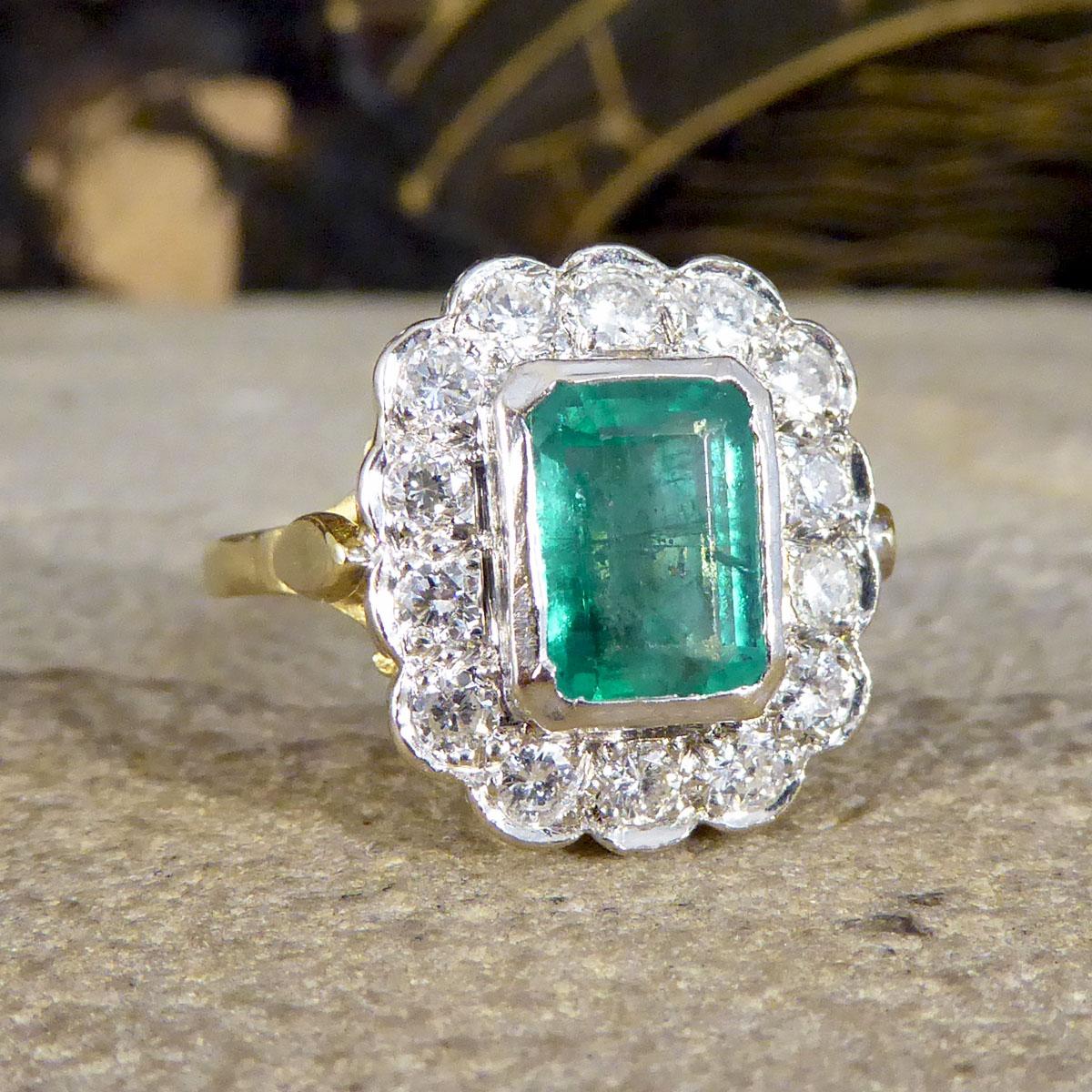 This lovely vintage Emerald and Diamond ring would be a great addition to anyones jewellery box who likes a nice antique style ring. It has been crafted to reflect an Edwardian style ring, with one single 1.25ct Emerald Cut Emerald with natural