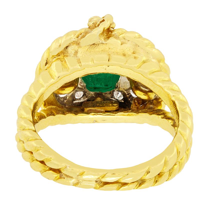 Emerald Cut Vintage 1.25ct Emerald and Diamond Cocktail Ring, c.1950s For Sale