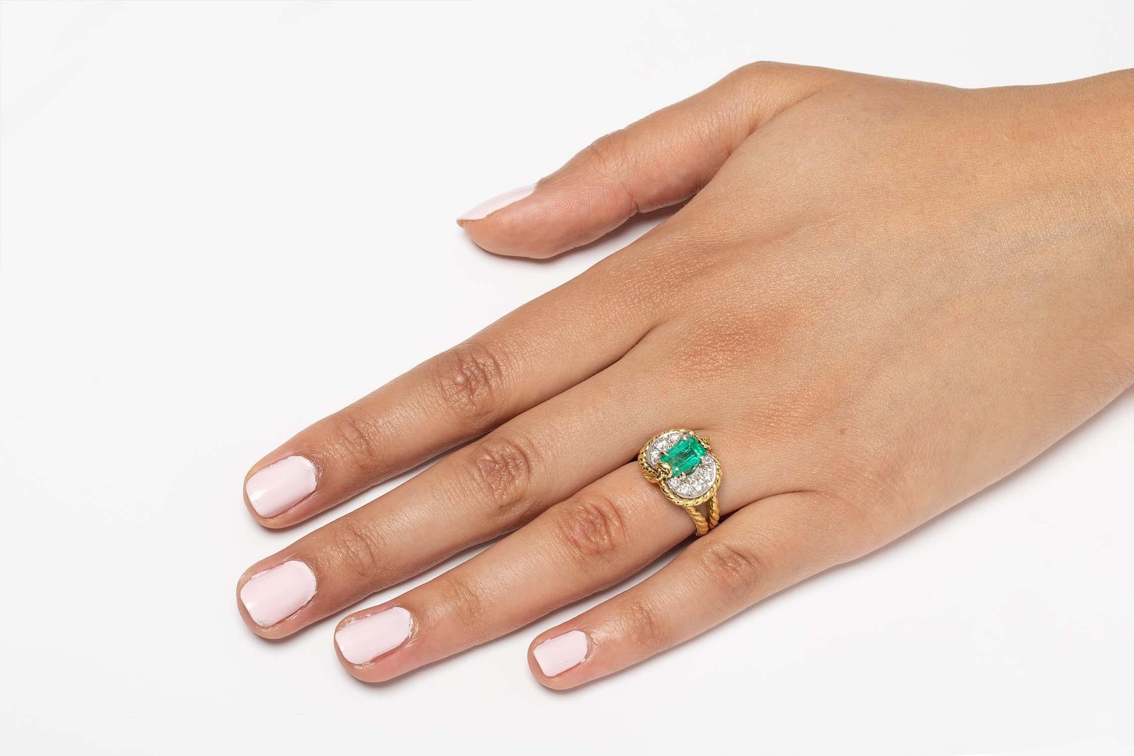 Women's or Men's Vintage 1.25ct Emerald and Diamond Cocktail Ring, c.1950s For Sale