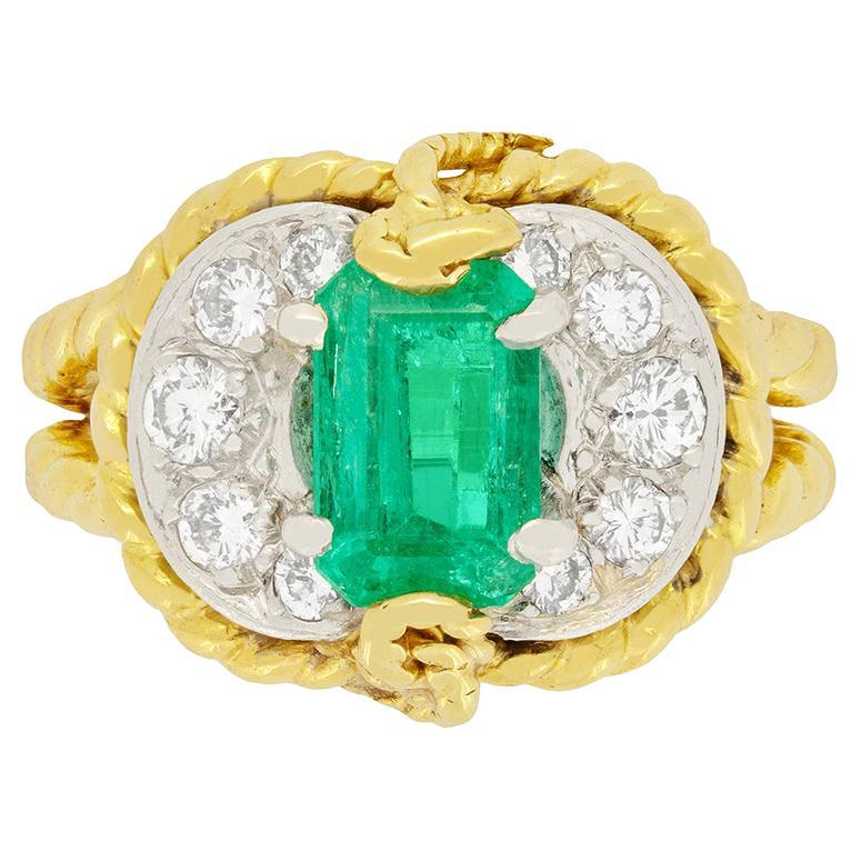 Vintage 1.25ct Emerald and Diamond Cocktail Ring, c.1950s