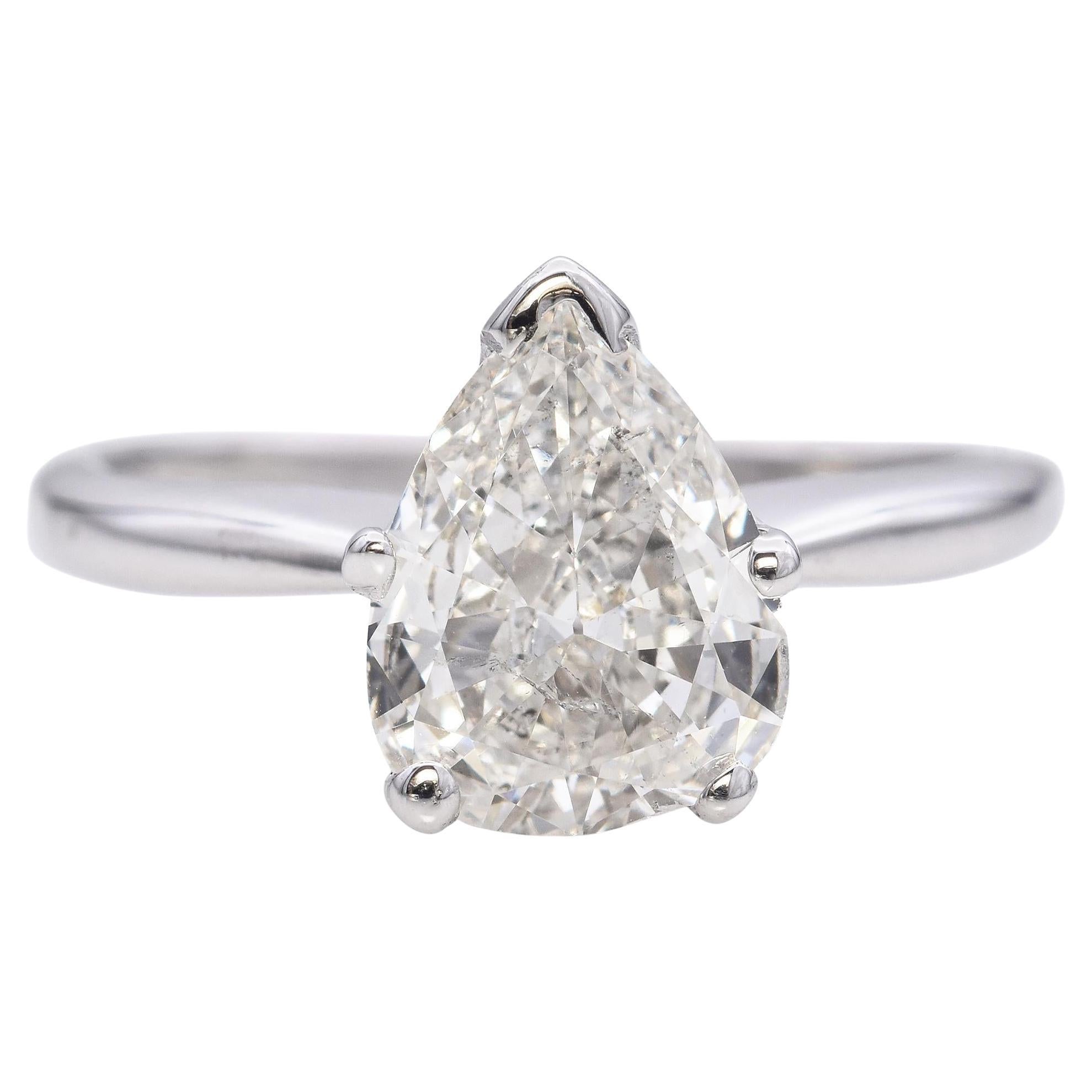 Verlobungsring aus Weißgold mit 1,25 Karat birnenförmigem Diamant im Brillantschliff, GIA
