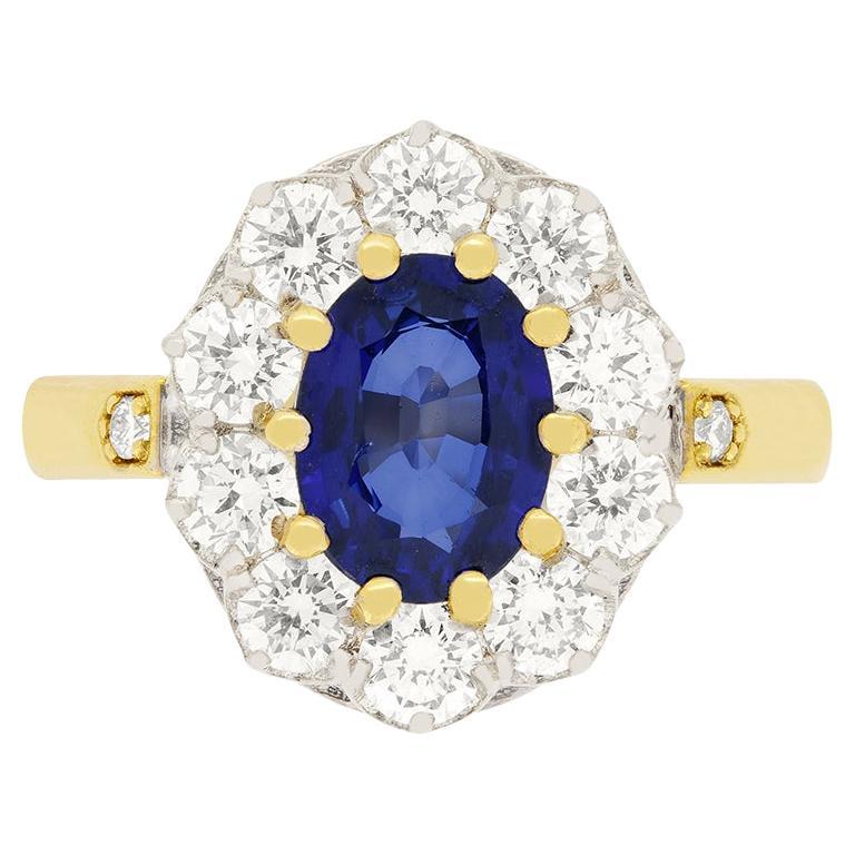Vintage 1.25 Carat Sapphire and Diamond Cluster Ring, circa 1970s For Sale