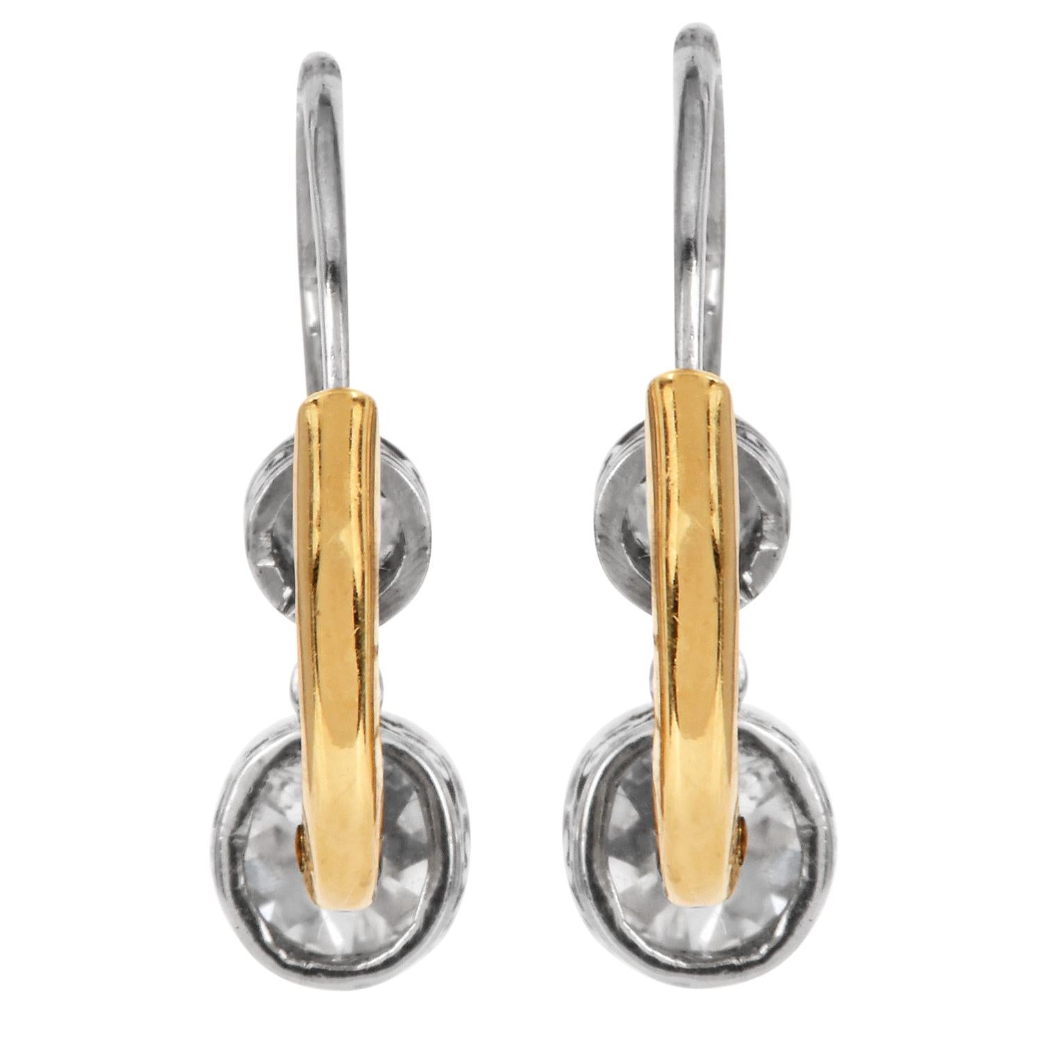 Vintage 1.25 Karat Old Mine Diamant Platin Gold Tropfenohrringe (Retro) im Angebot