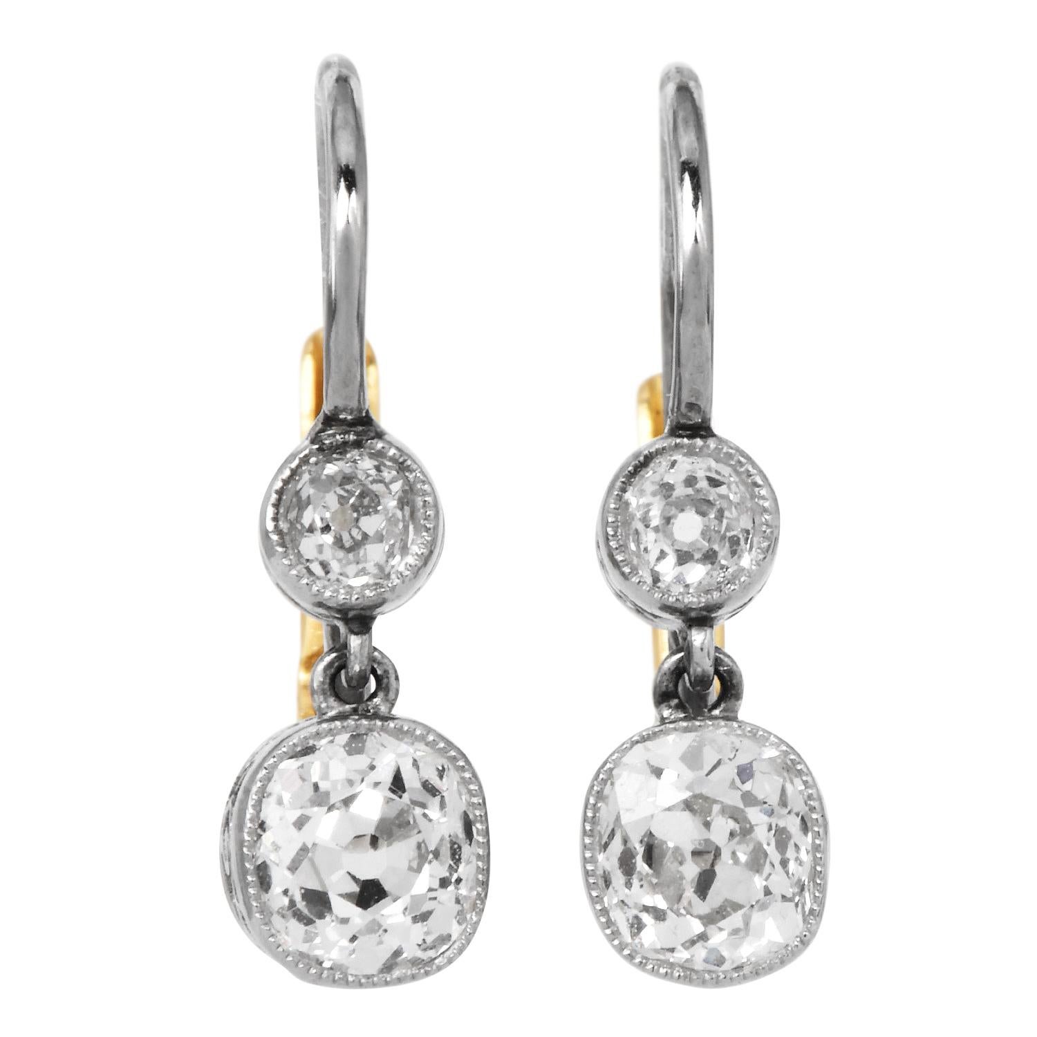 Pendientes Vintage de Oro Platino con Diamantes de Mina Antigua de 1.25cts