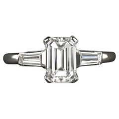Vintage 1.26 Carat Emerald Cut Diamond Platinum Ring F VS2