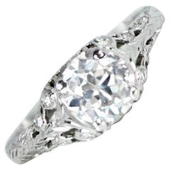 Bague de fiançailles vintage avec diamant taille européenne ancienne 1,26 carat, pureté VS1, platine