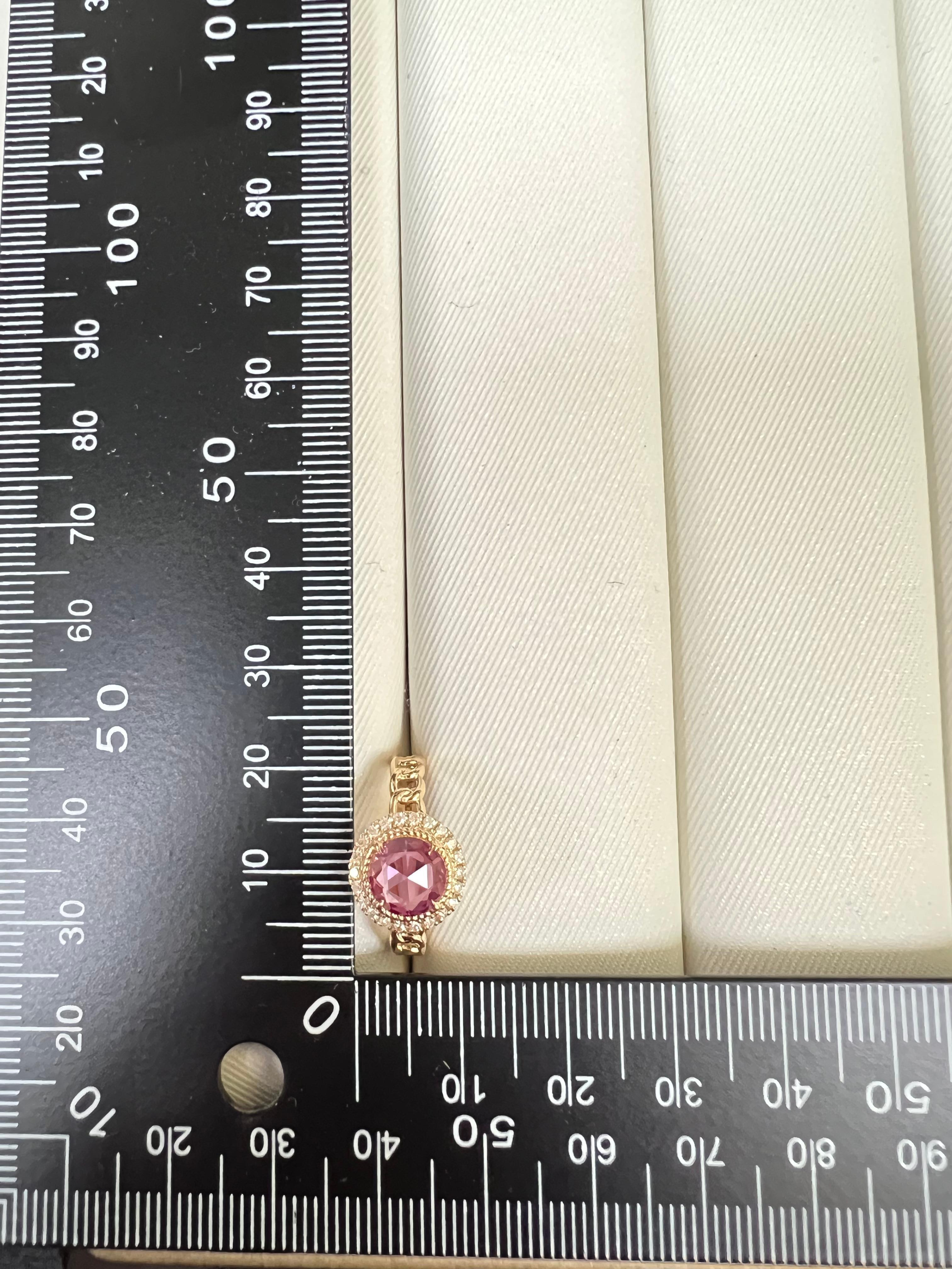 Art déco Bague vintage en or jaune 18 carats avec saphir rose 1,26 carat et diamants en vente