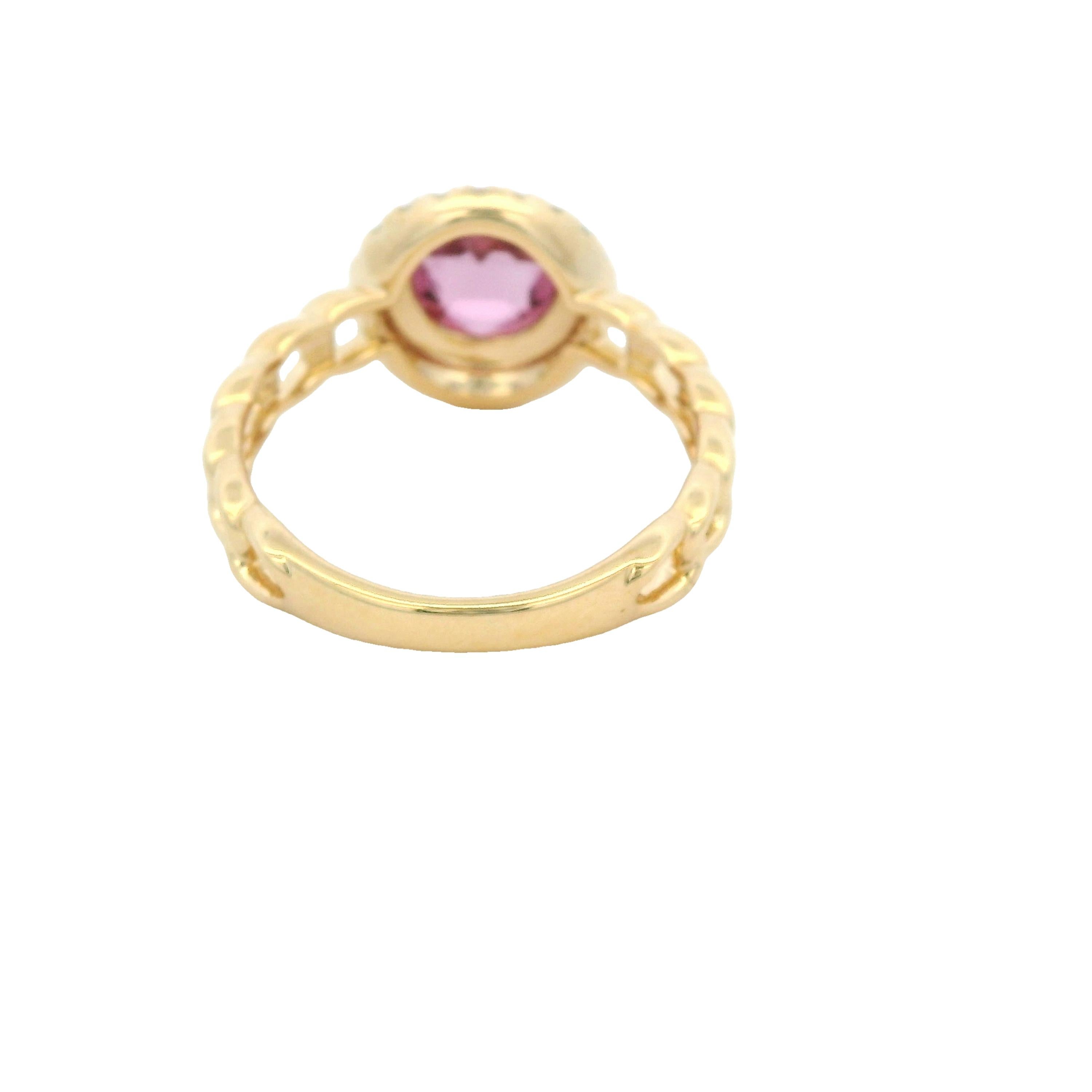 Taille ronde Bague vintage en or jaune 18 carats avec saphir rose 1,26 carat et diamants en vente