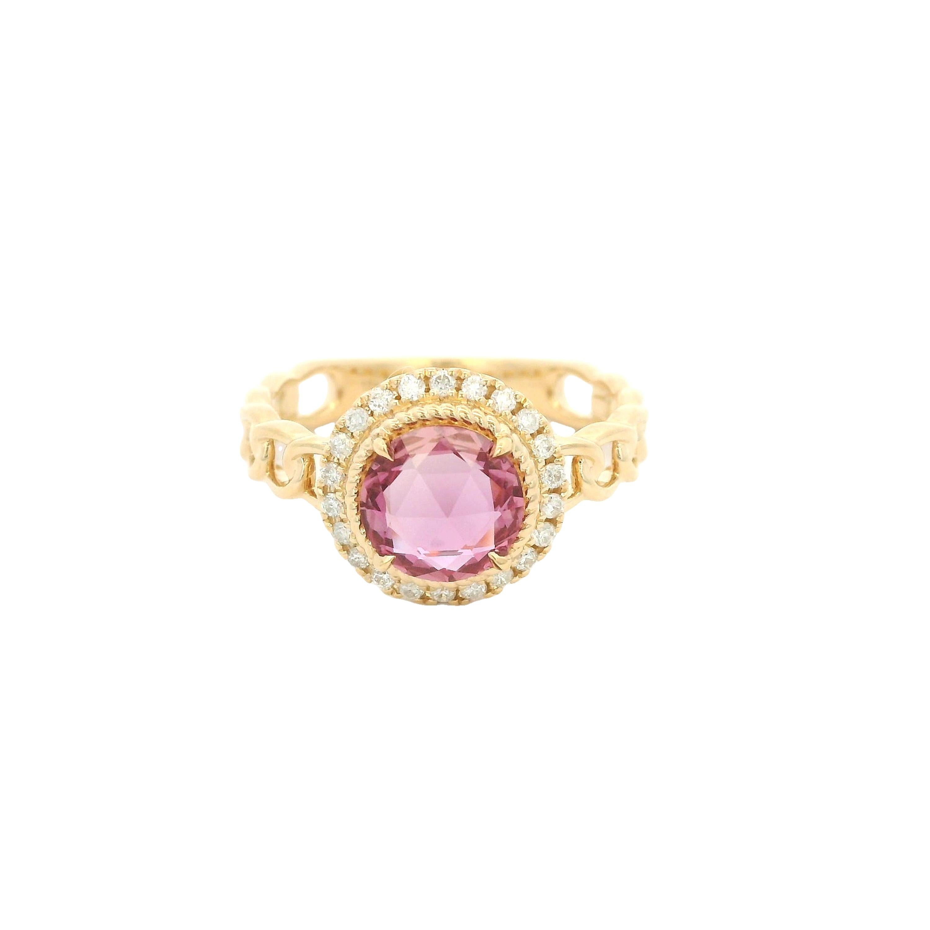 Bague vintage en or jaune 18 carats avec saphir rose 1,26 carat et diamants Pour femmes en vente