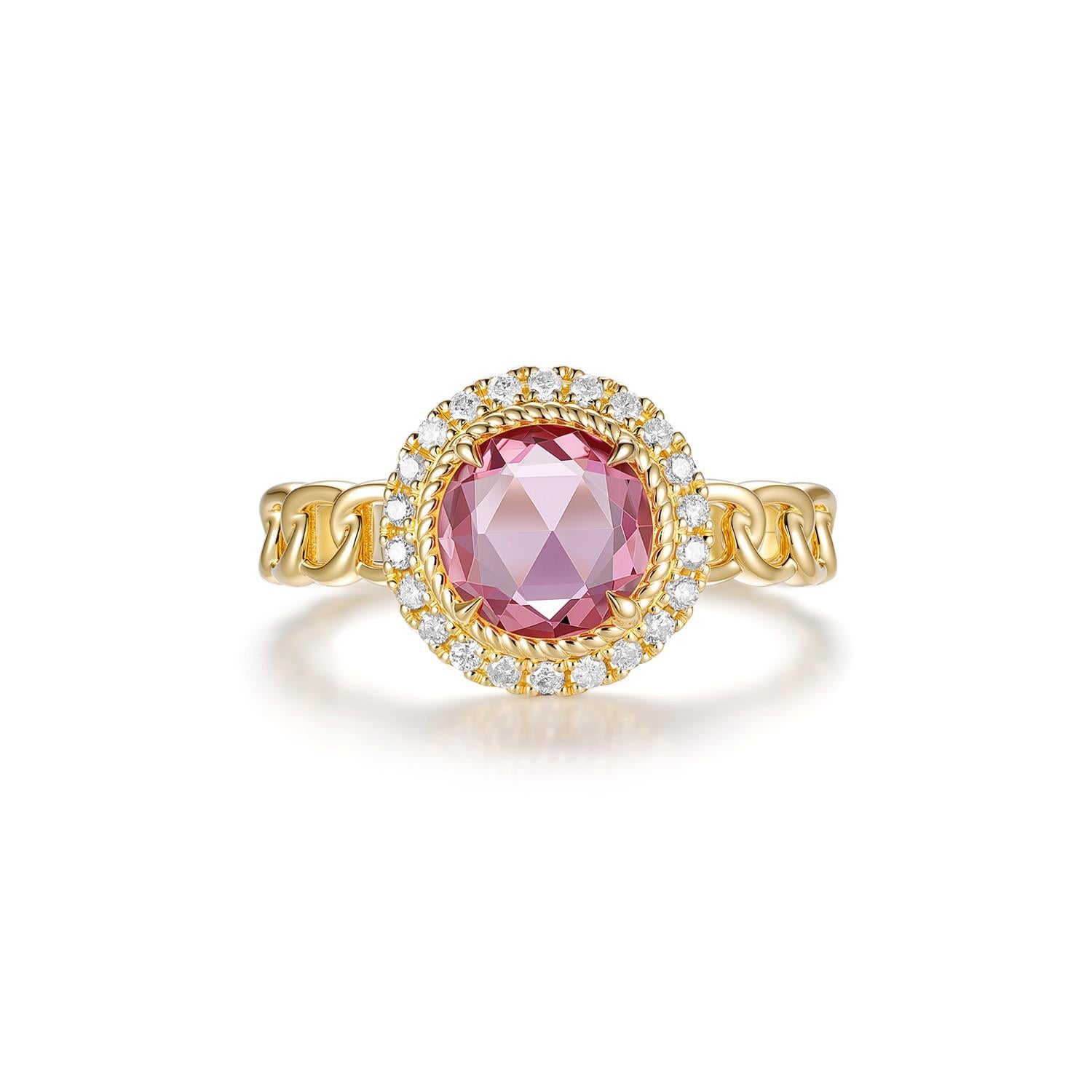 Bague vintage en or jaune 18 carats avec saphir rose 1,26 carat et diamants en vente 2