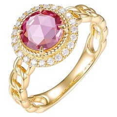 Bague vintage en or jaune 18 carats avec saphir rose 1,26 carat et diamants