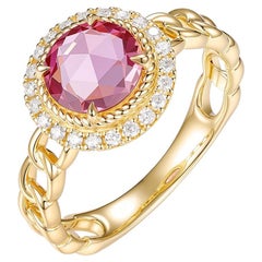 Anillo vintage de diamantes y zafiro rosa de 1,26 quilates en oro amarillo de 18 quilates
