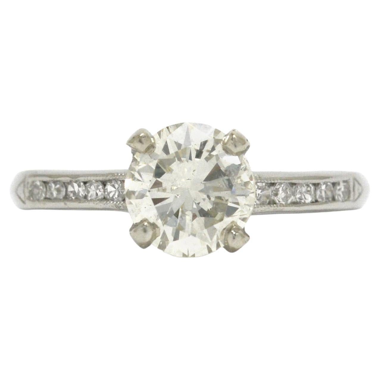 Vintage 1.27 Carat Diamond Platinum Engagement Ring For Sale