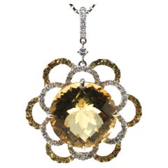 Vintage 12.75Ct Citrine and Diamond Pendant in 18K Yellow & White Gold