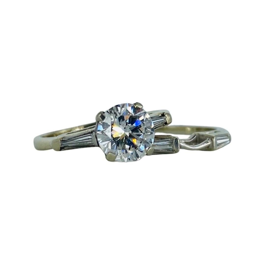 Round Cut Vintage 1.28 Carat D/I1 Round Diamond Engagement Ring Set 14k White Gold For Sale