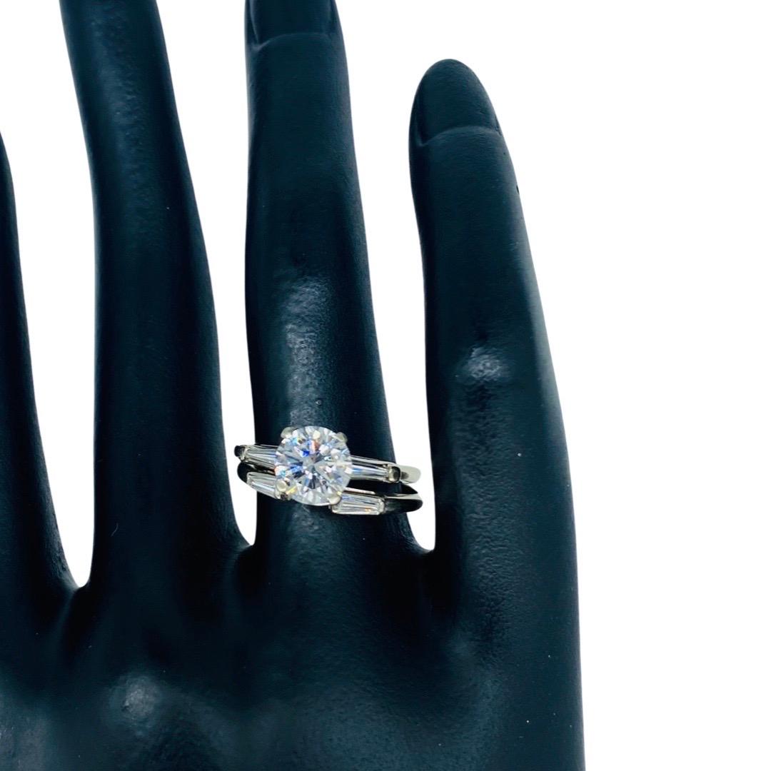 Vintage 1.28 Carat D/I1 Round Diamond Engagement Ring Set 14k White Gold For Sale 3