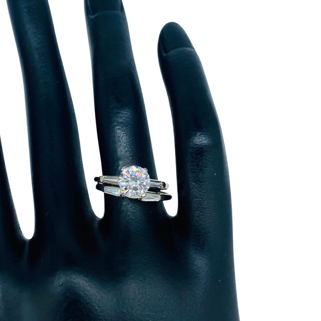 Vintage 1.28 Carat D/I1 Round Diamond Engagement Ring Set 14k White Gold For Sale 4