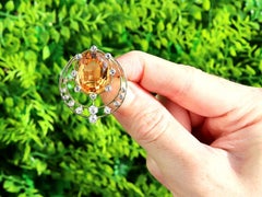 Vintage 12.80 Carat Topaz 0.82 Carat Diamond and 14k Yellow Gold Brooch