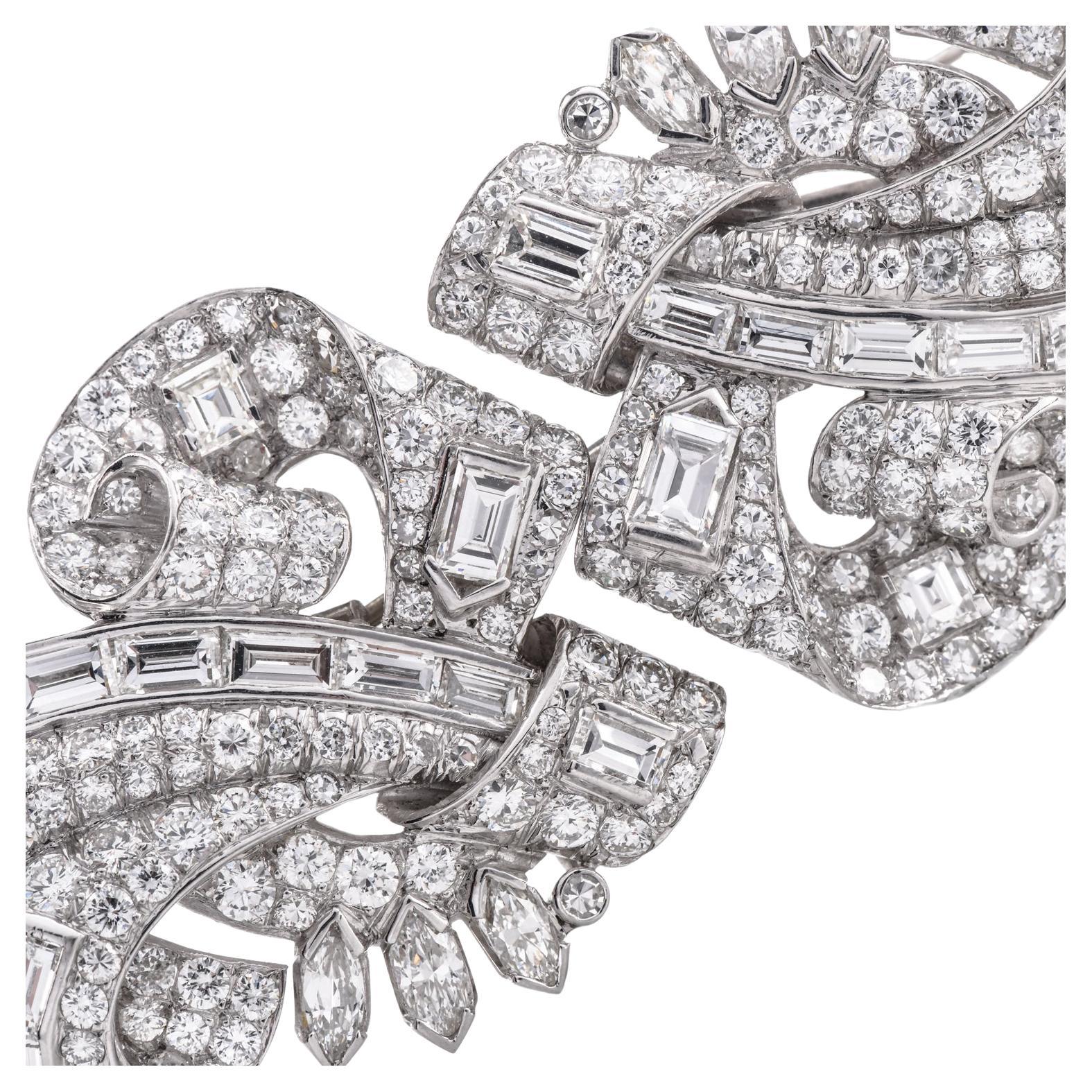 Alfiler broche doble de platino con diamantes vintage de 12,82 ctw