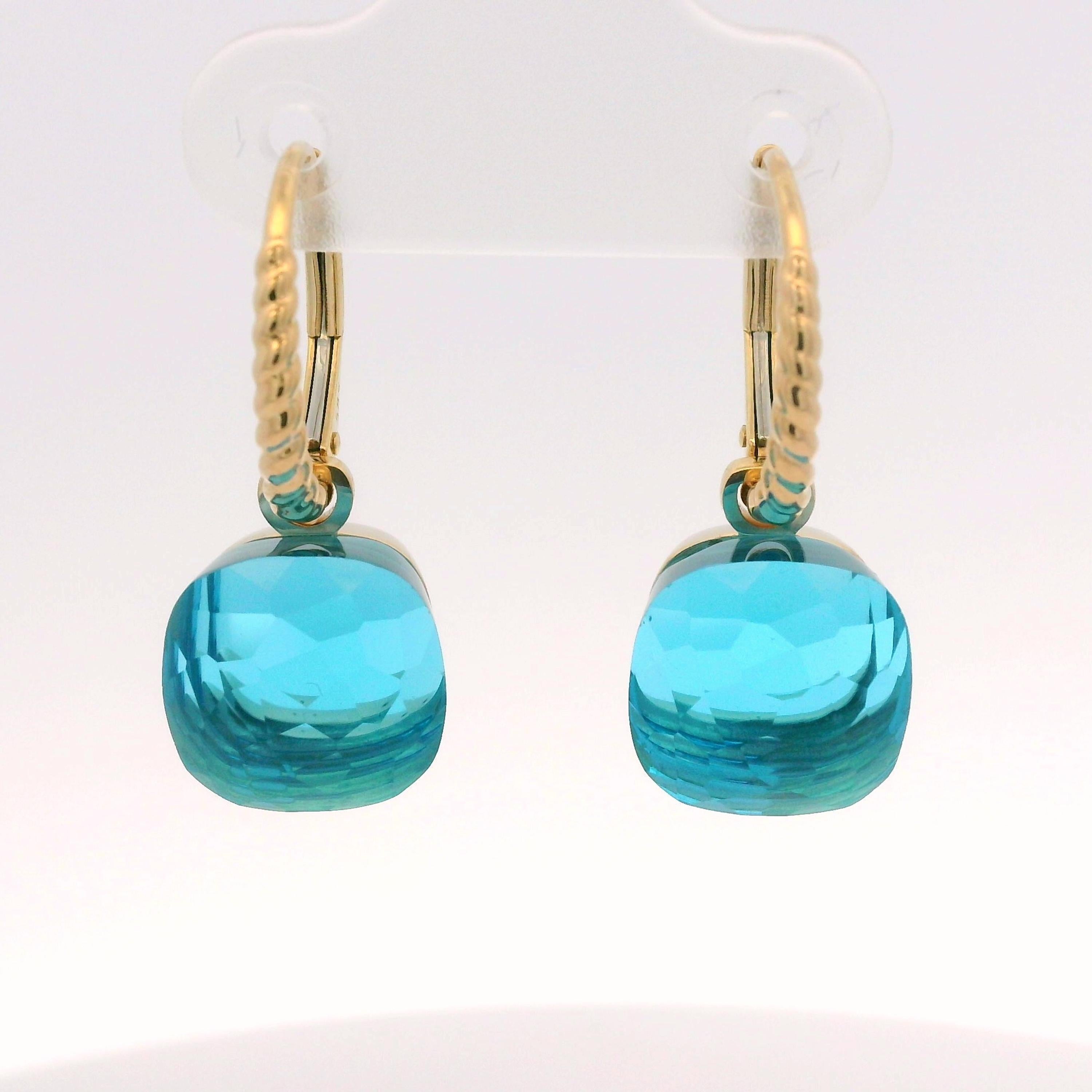Pendientes colgantes vintage de topacio azul de 12,8 quilates en oro amarillo de 14 quilates en venta 1