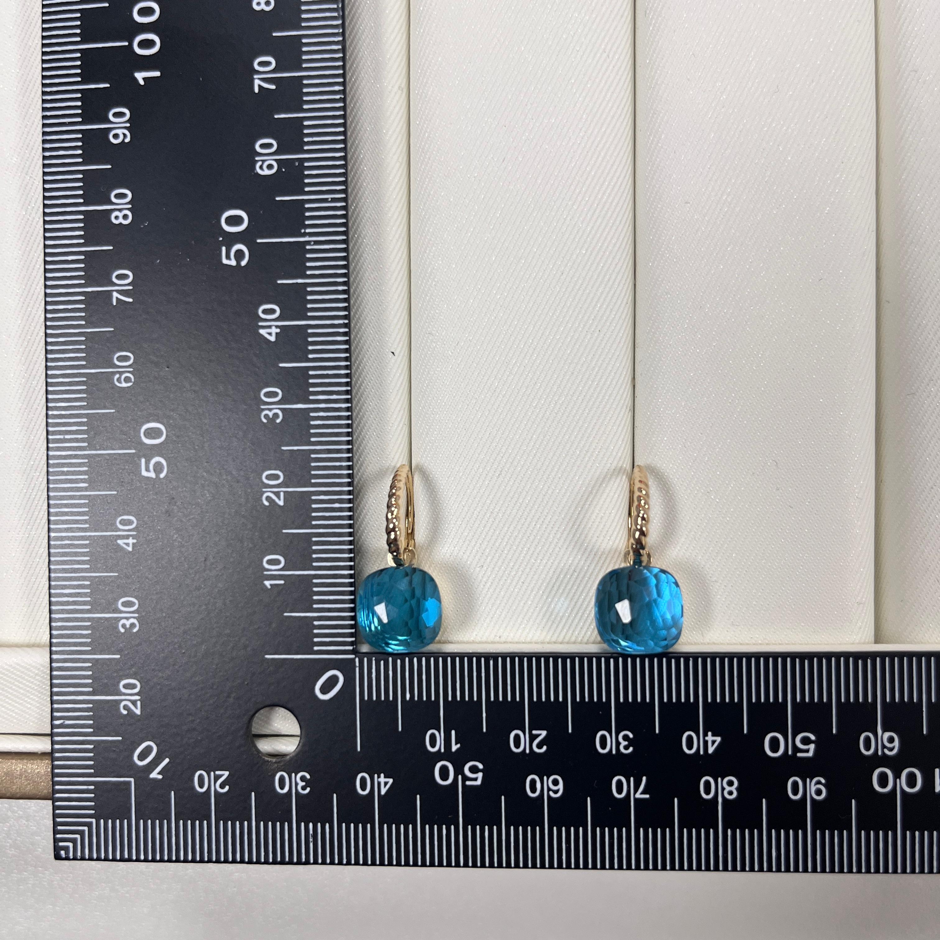 Pendientes colgantes vintage de topacio azul de 12,8 quilates en oro amarillo de 14 quilates en venta 2