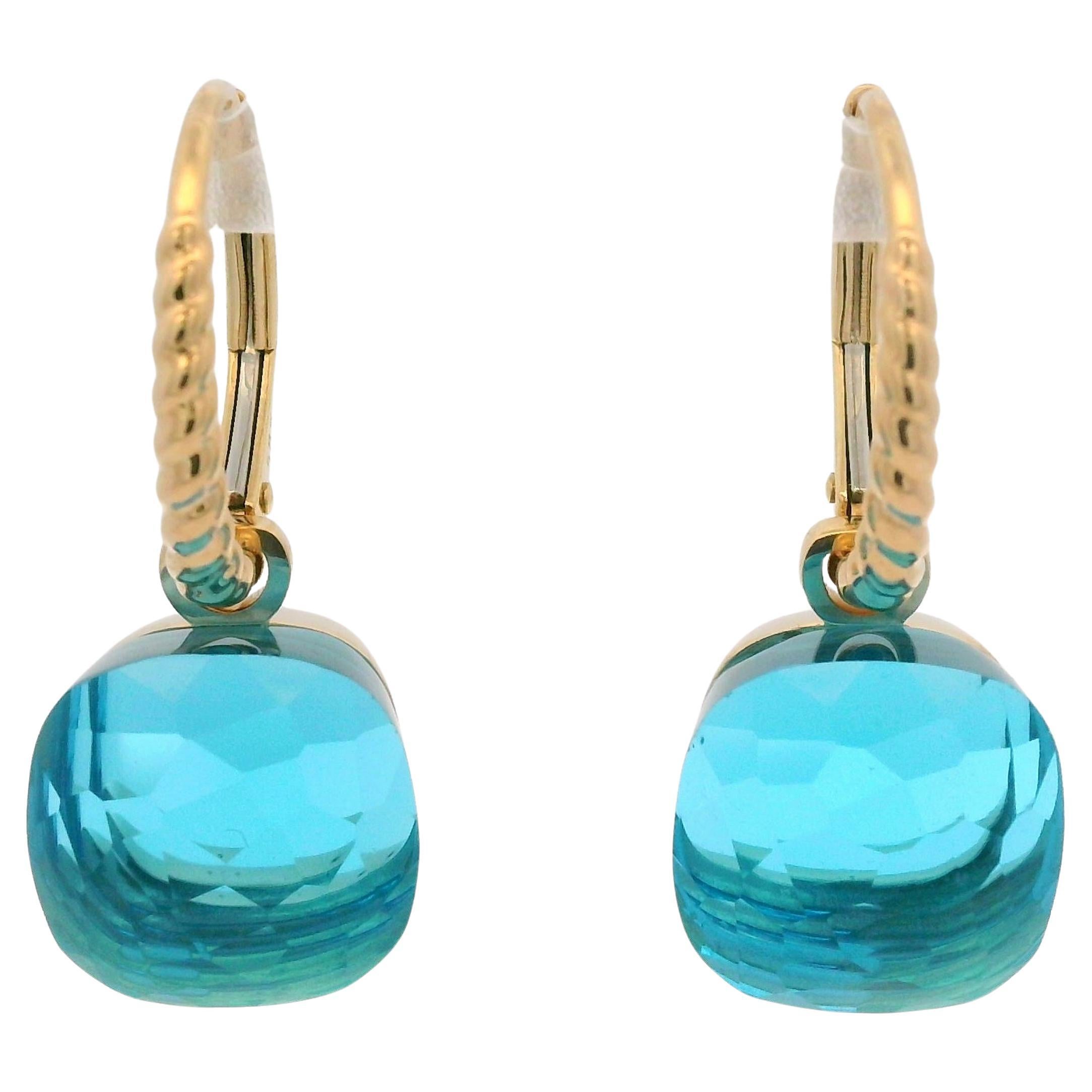 Pendientes colgantes vintage de topacio azul de 12,8 quilates en oro amarillo de 14 quilates Contemporáneo en venta