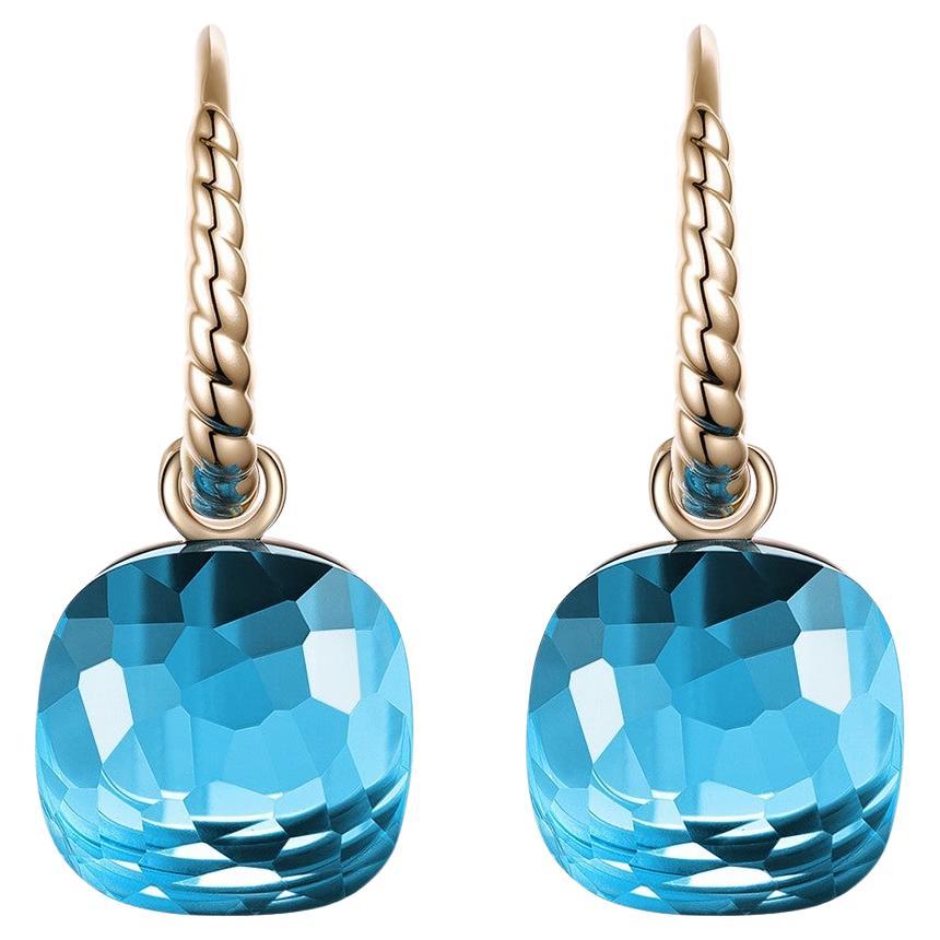 Vintage 12.8Ct Blue Topaz Dangle Earrings in 14 Karat Yellow Gold