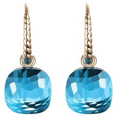 Vintage 12.8Ct Blue Topaz Dangle Earrings in 14 Karat Yellow Gold