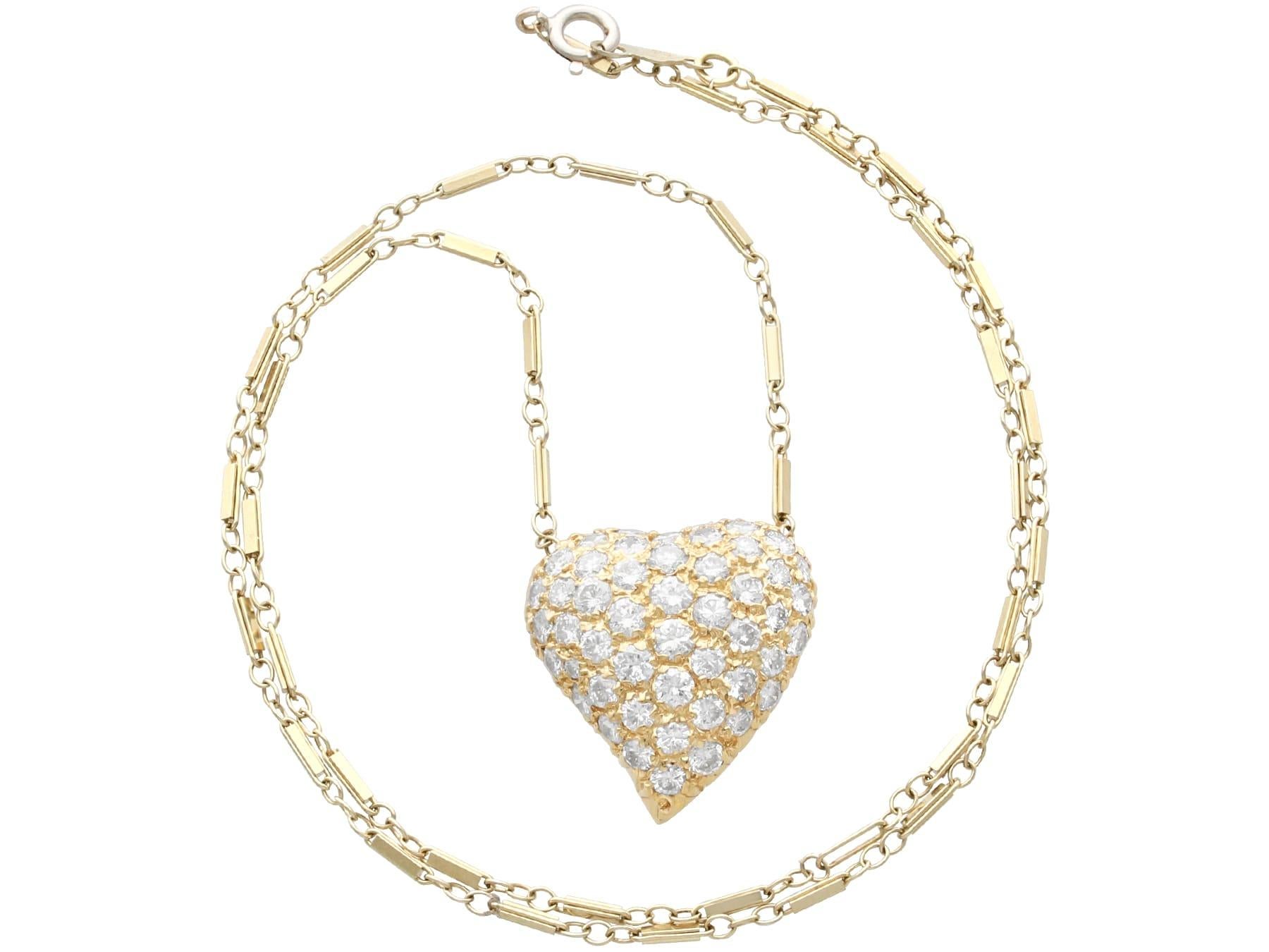 Round Cut Vintage 1.28Ct Diamond and 14k Yellow Gold Heart Pendant Circa 1950