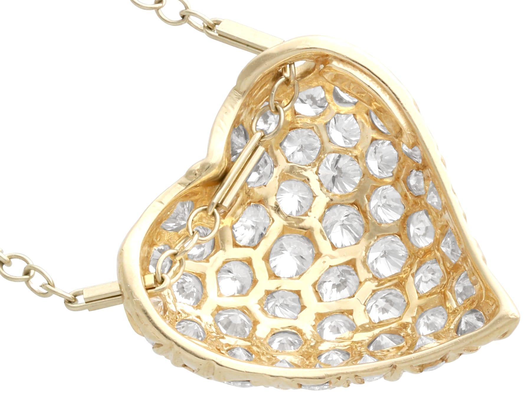 Women's or Men's Vintage 1.28Ct Diamond and 14k Yellow Gold Heart Pendant Circa 1950