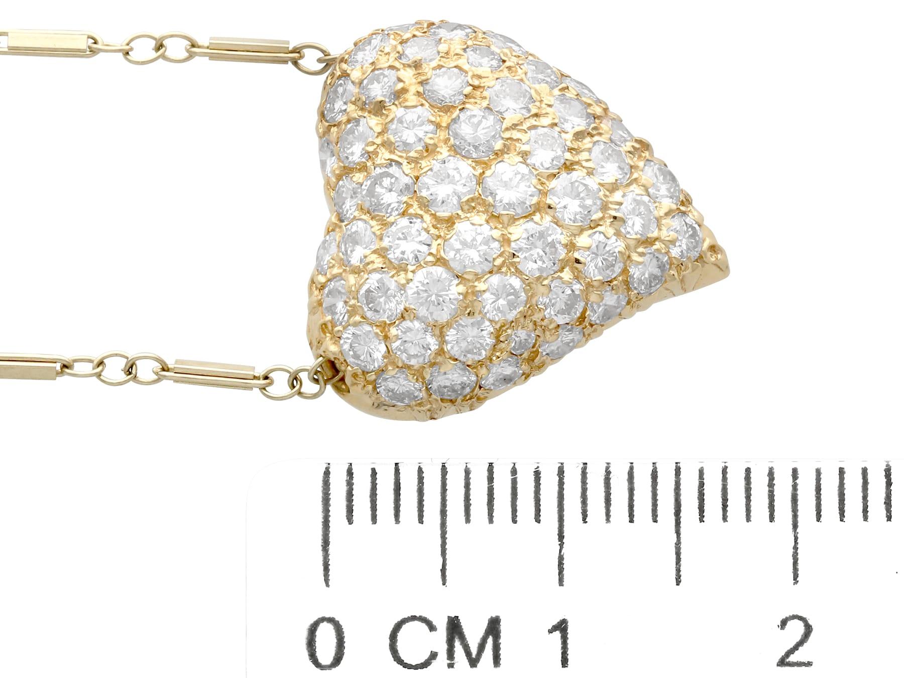 Vintage 1.28Ct Diamond and 14k Yellow Gold Heart Pendant Circa 1950 1