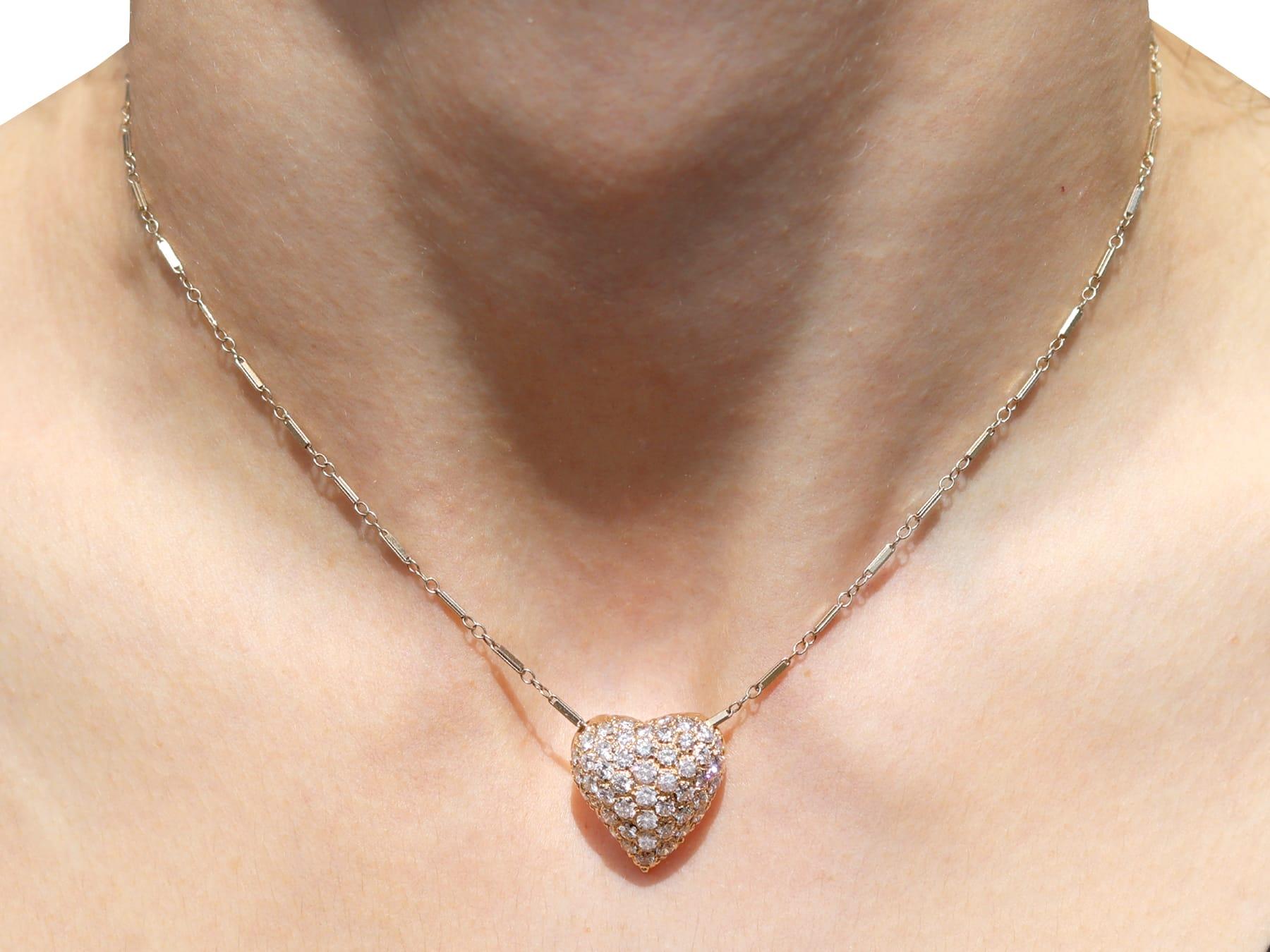 Vintage 1.28Ct Diamond and 14k Yellow Gold Heart Pendant Circa 1950 3