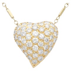 Vintage 1.28Ct Diamond and 14k Yellow Gold Heart Pendant Circa 1950