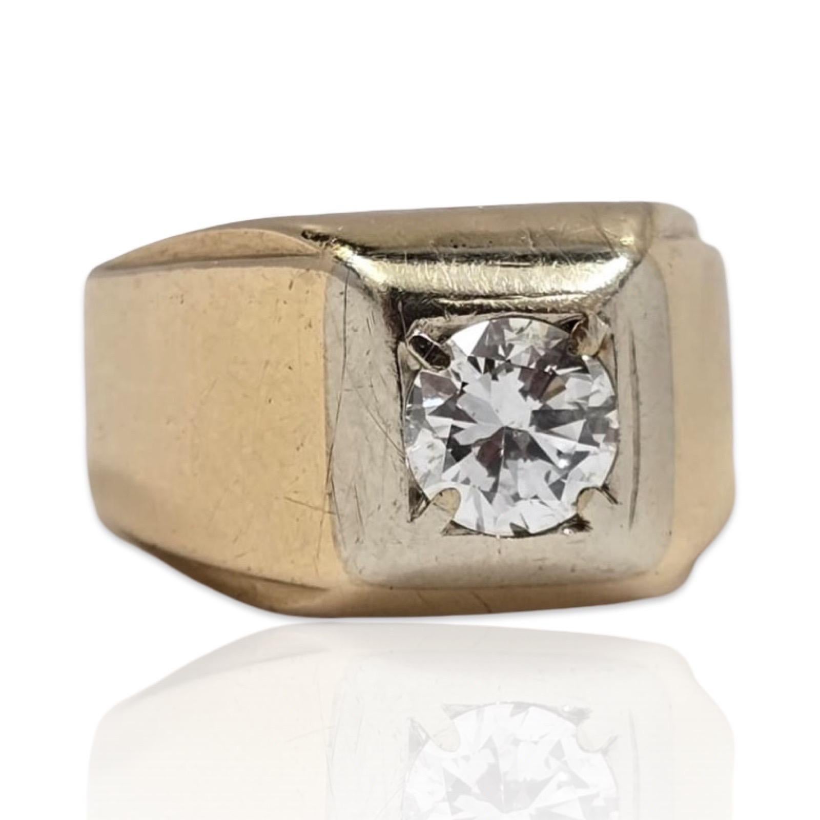Anello retrò da uomo con diamante naturale GIA da 1,28 ct in oro bicolore 14k In condizioni buone in vendita a Miami, FL