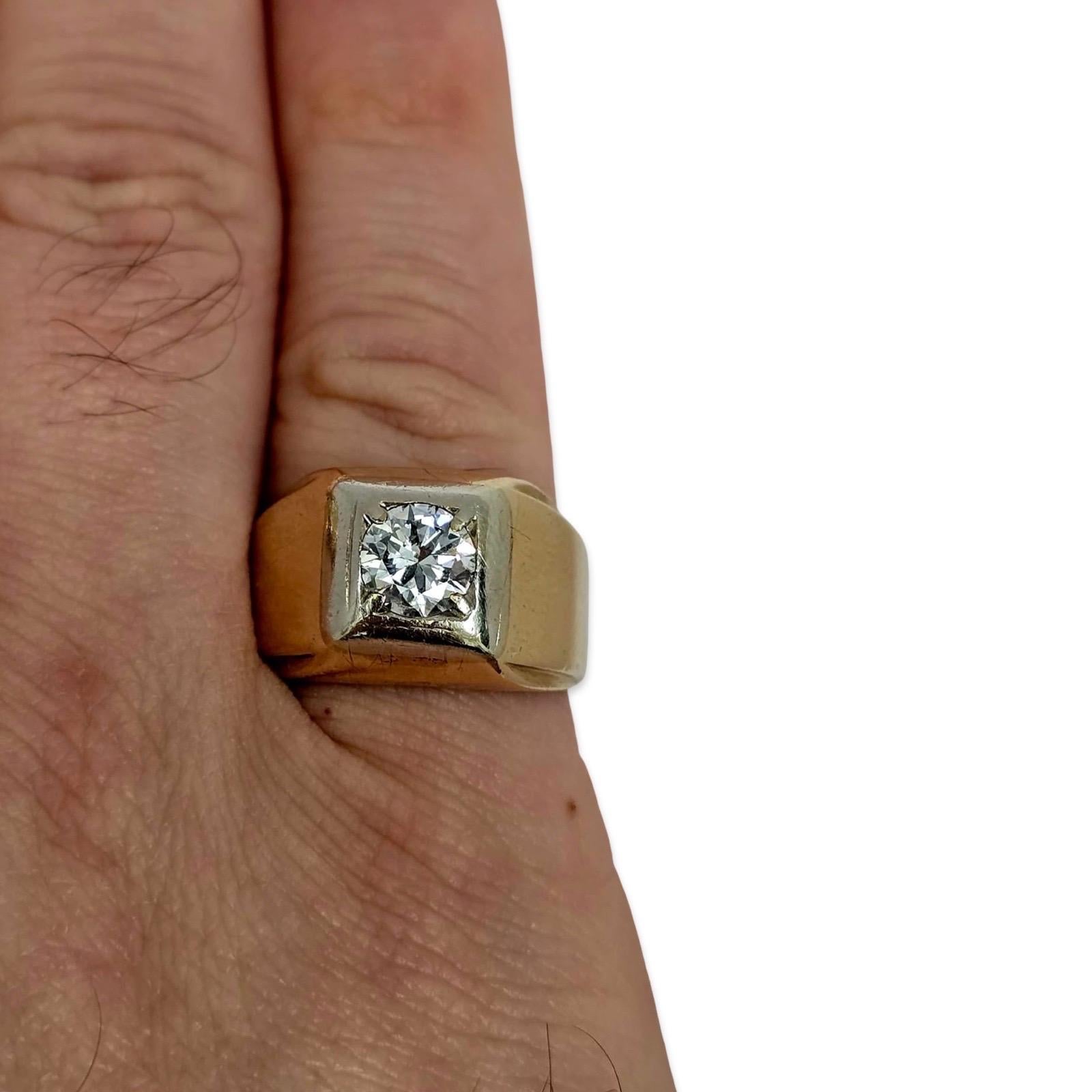Anello retrò da uomo con diamante naturale GIA da 1,28 ct in oro bicolore 14k in vendita 2